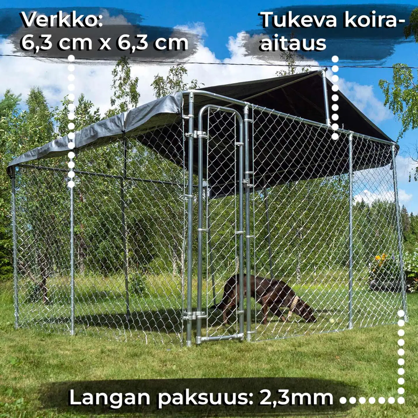 Trekker koira-aitaus katoksella 3x1,5 m harmaa - 6