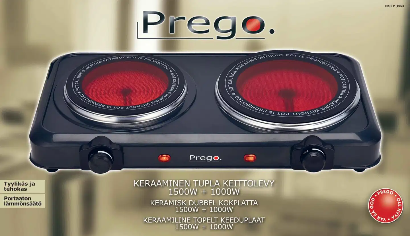 Prego keraaminen keittolevy 2-osainen 1500W +1000W - 2