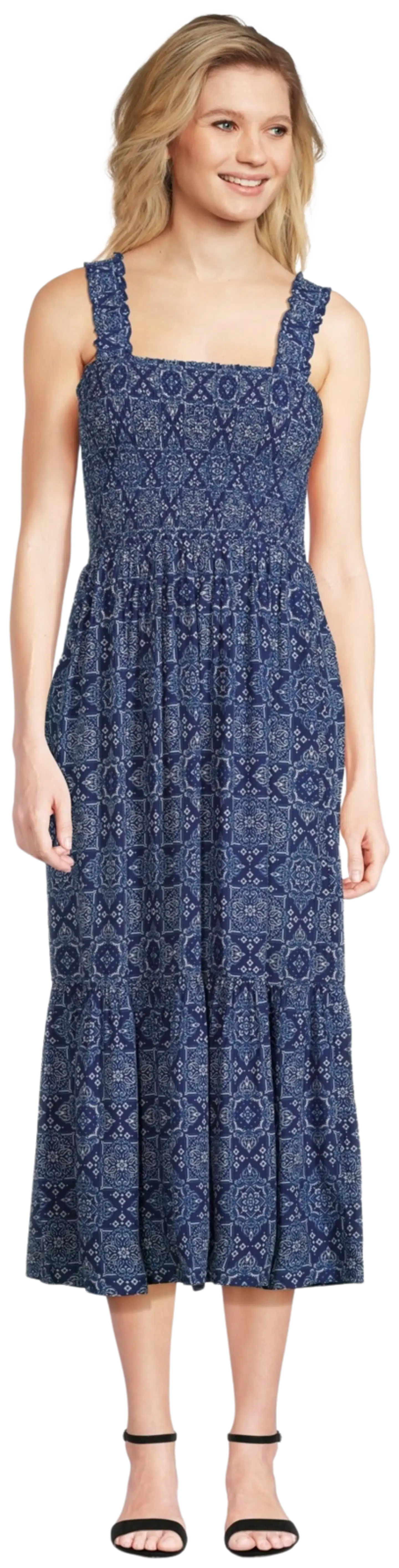 TEX naisten kuviollinen olkainmekko I283354 - NAVY 2 - 1