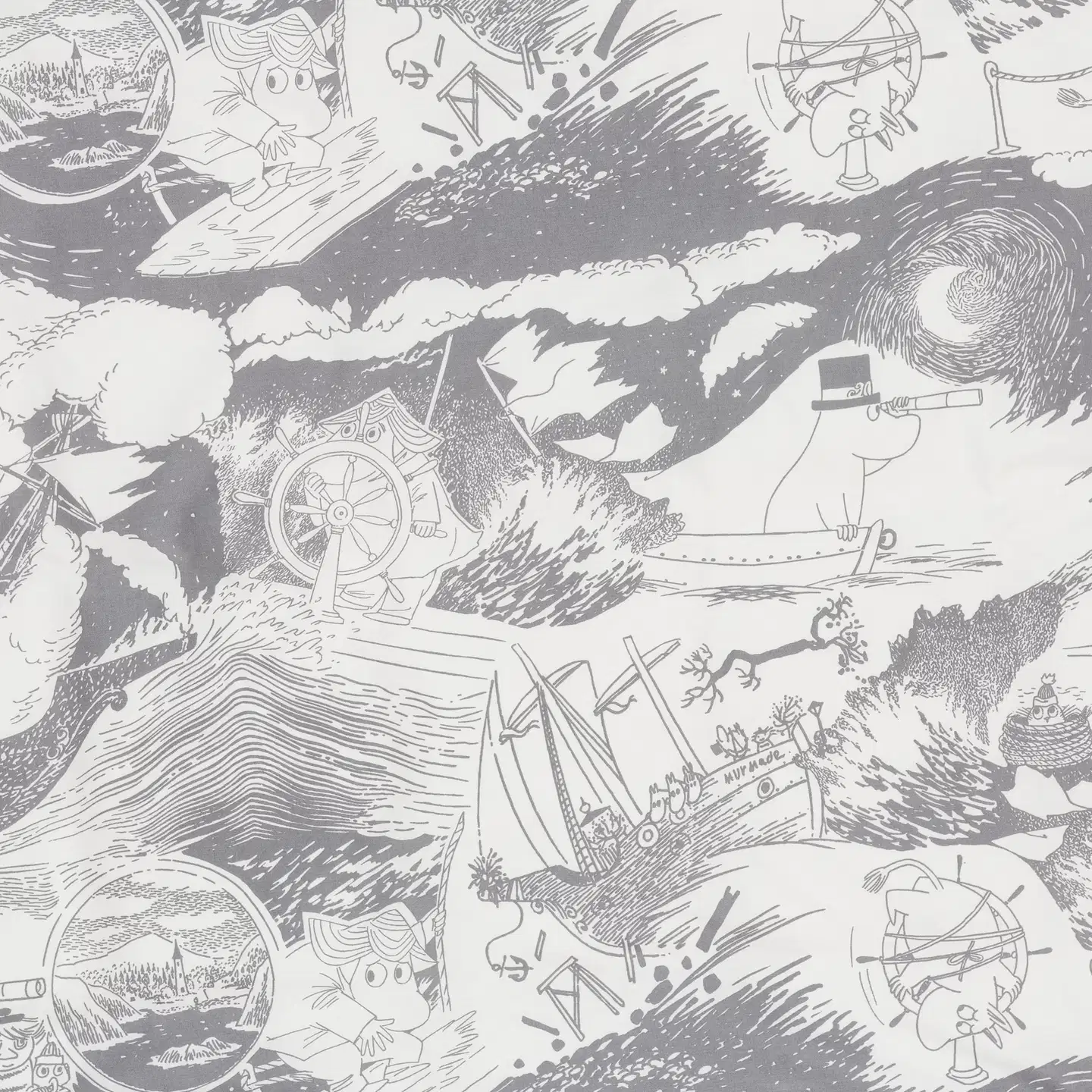 Moomin Arabia Muumi tyynyliina 50x60cm Purjehdus harmaa GOTS - 2