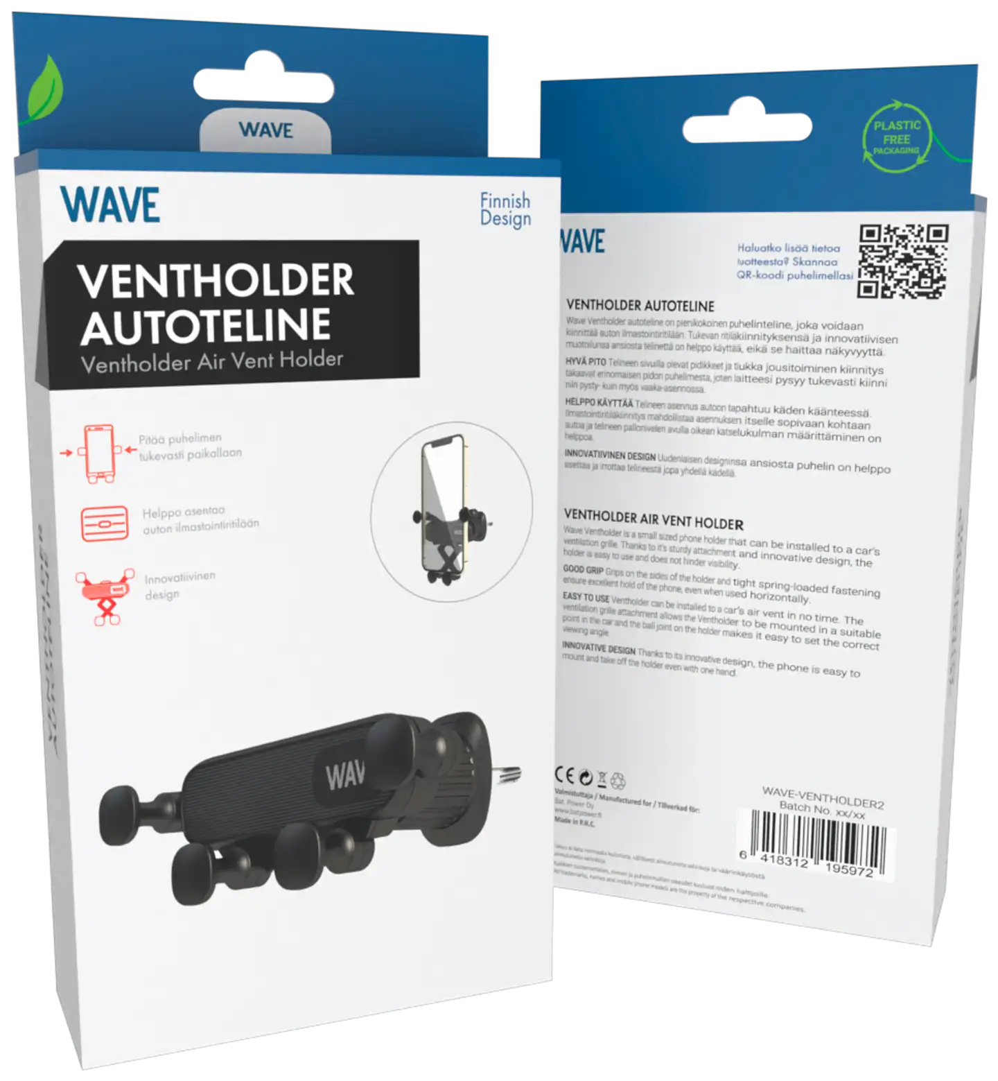 Wave Ventholder autoteline, Musta - 5