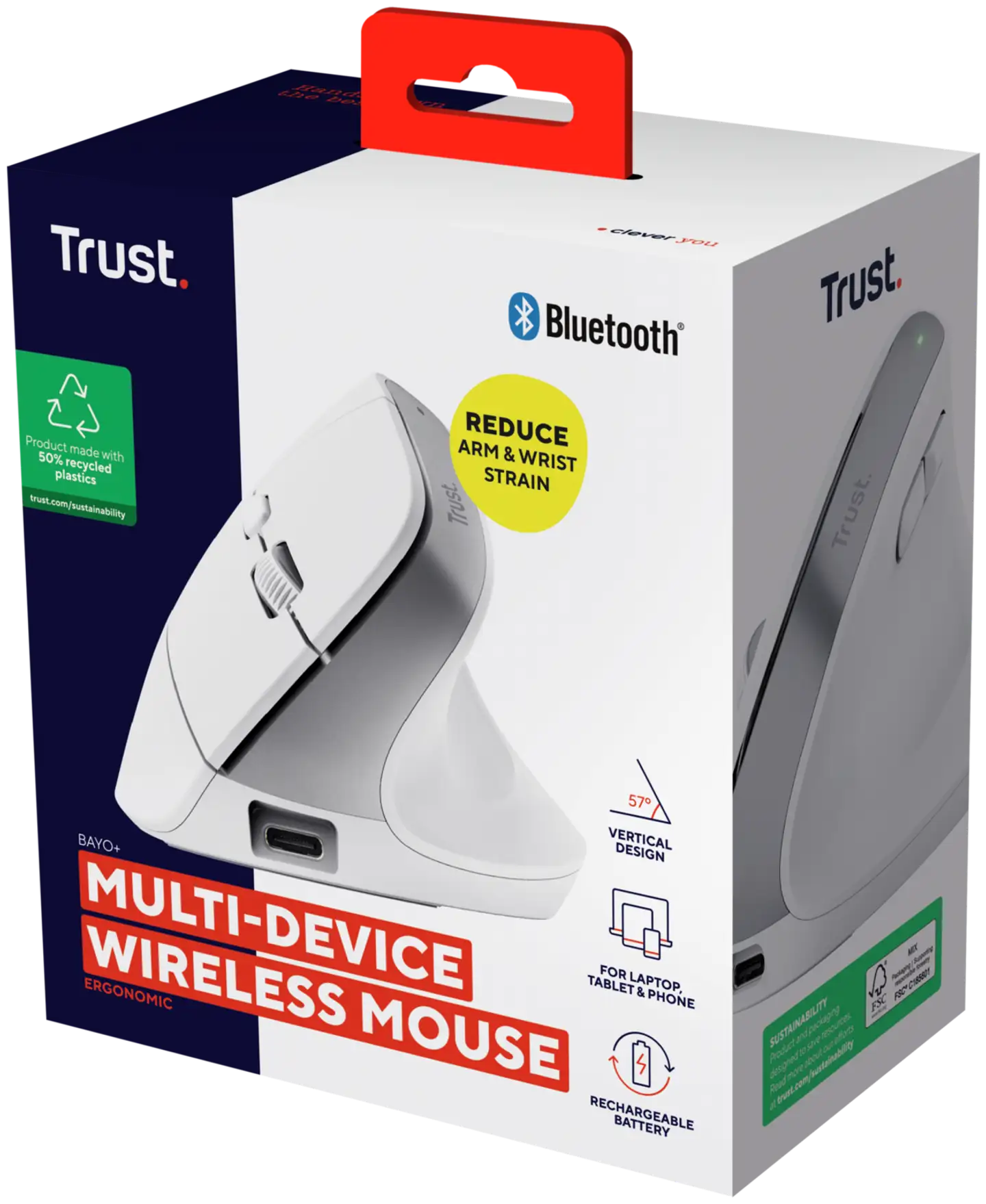 Trust Bayo+ ergonominen langaton hiiri valkoinen - 6