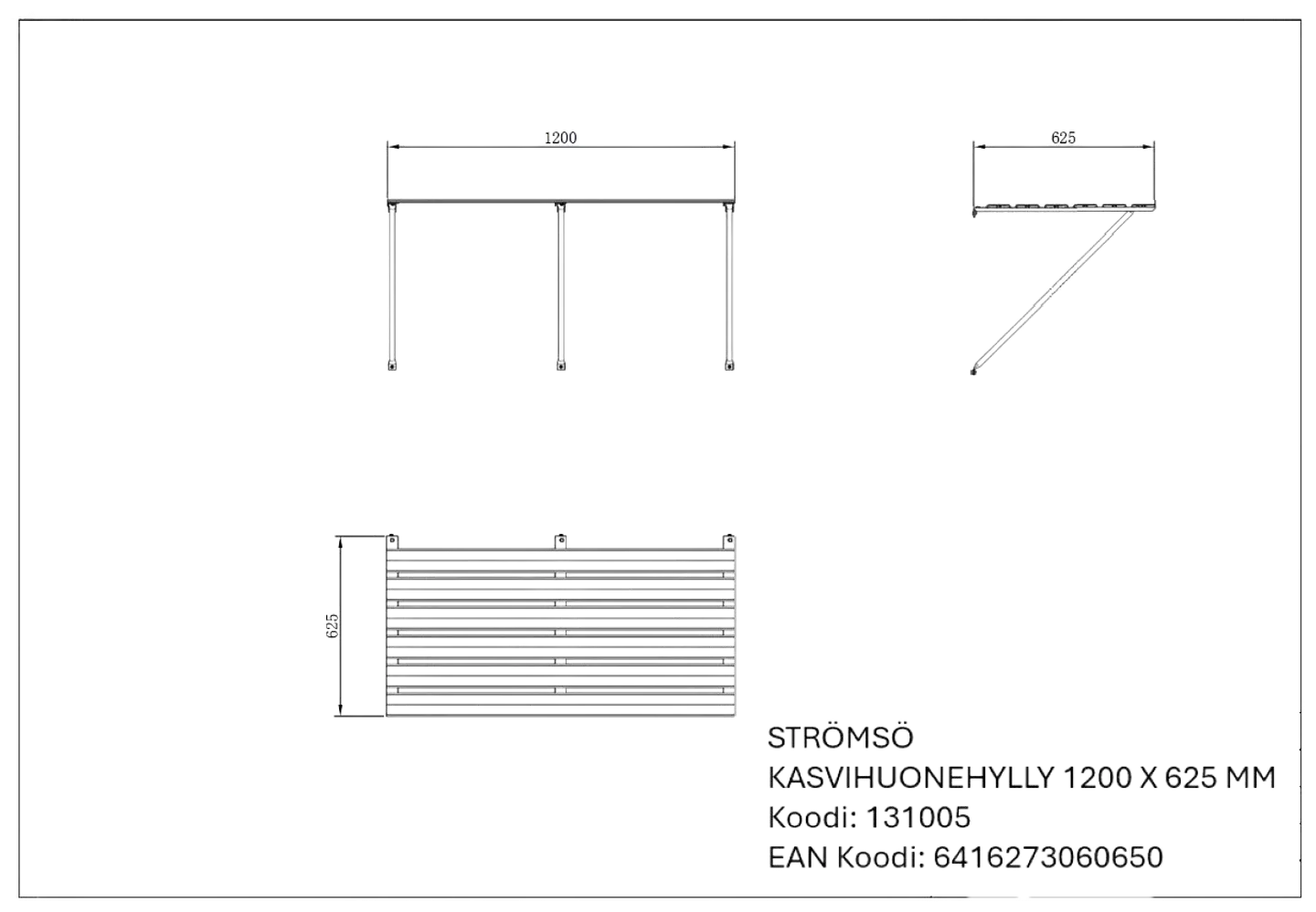 Kasvihuonehylly musta 1200x625mm - 2