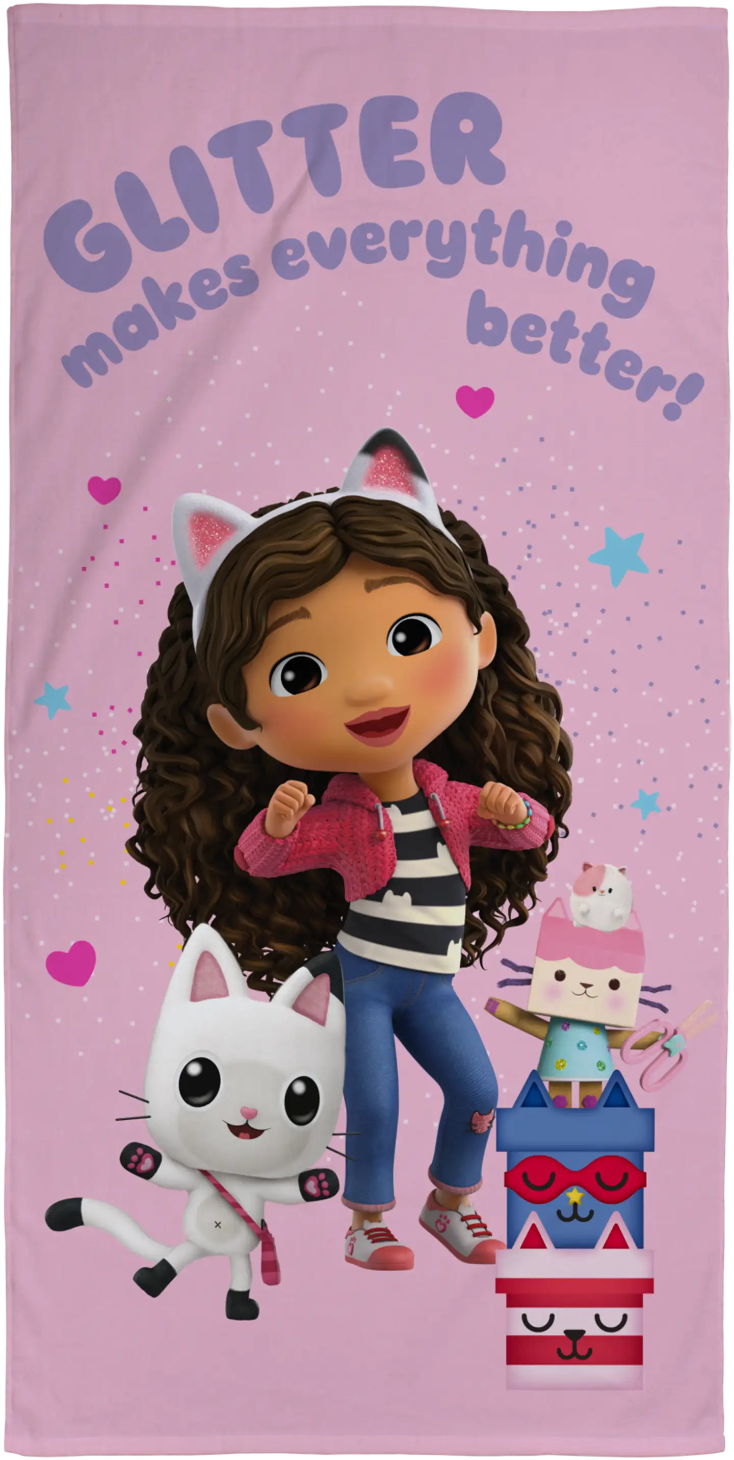 Gabby's Dollhouse lasten kylpypyyhe 70x140 cm pinkki - 1