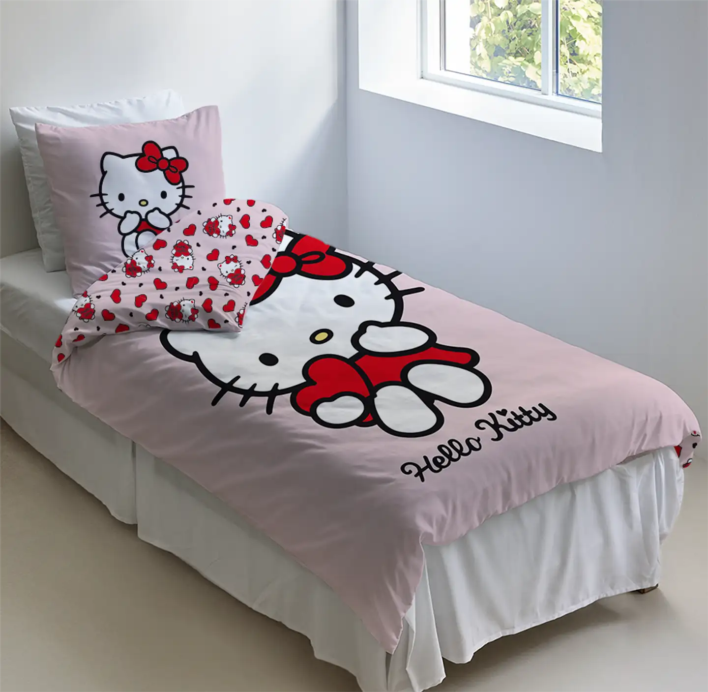 Hello Kitty lasten pussilakanasetti 150x210+50x60 cm vaaleanpunainen - 3