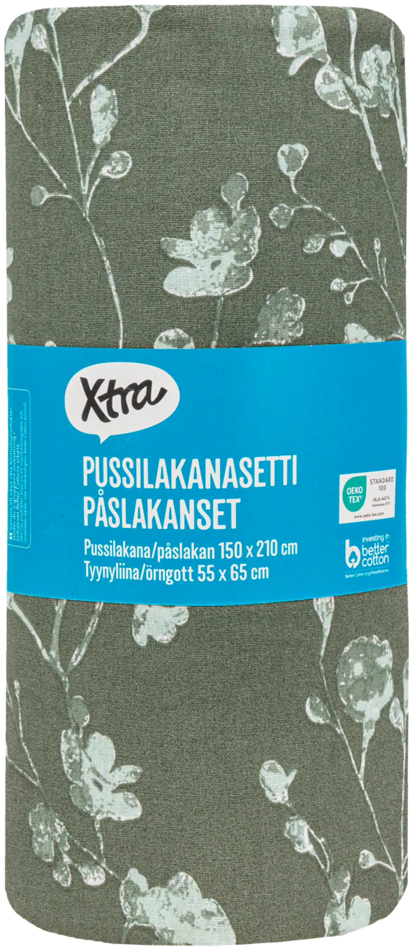 Xtra pussilakanasetti Berry 150 x 210 + 55 x 65 cm tummanvihreä - 3