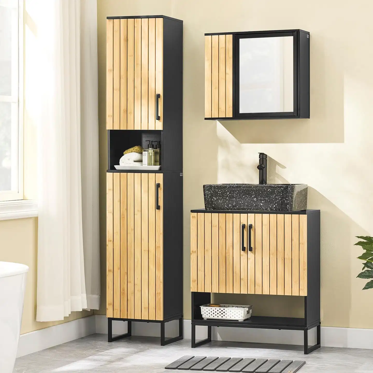 SoBuy allaskaappi bamboo ja musta BZR202-SCH - 2
