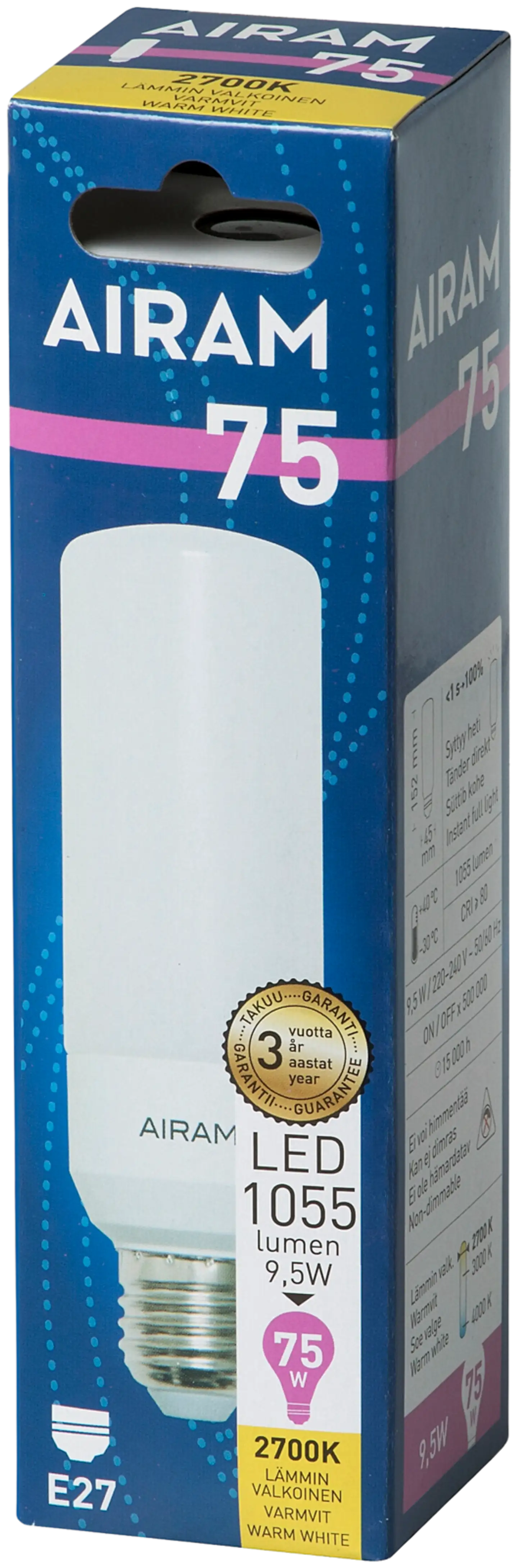 Airam LED tubular lamppu 9,5W E27 1055LM 2700K - 2