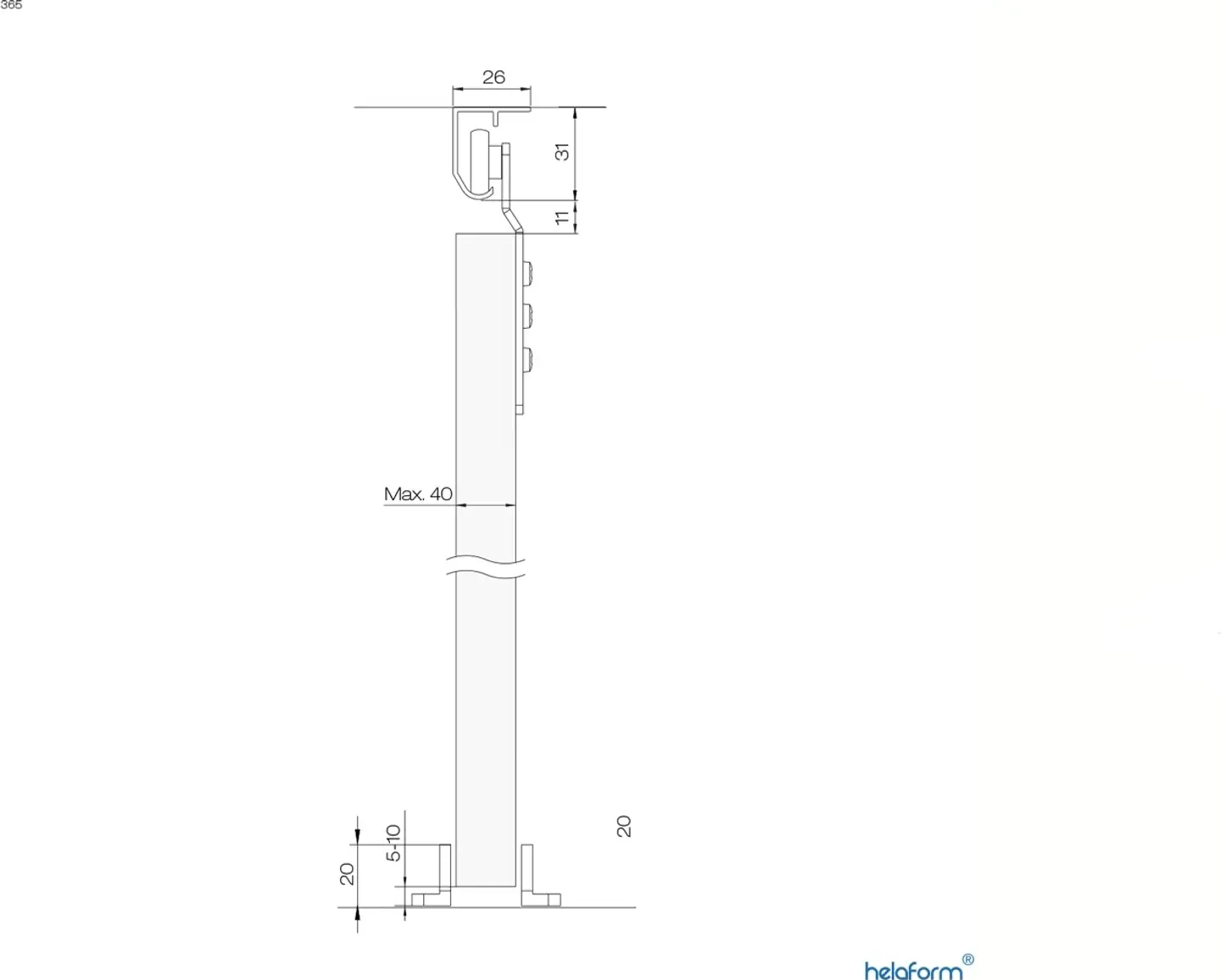 Helaform Liukuovikiskosetti kalusteovelle 365/1800 mm max 45 kg ovelle - 3