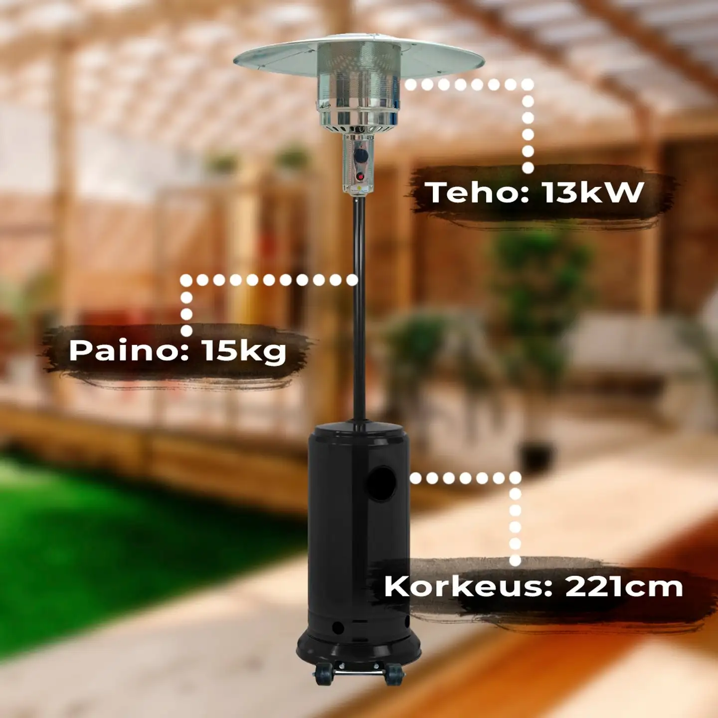 Fornorth Terassilämmitin Cylinder, 13kw kaasukäyttöinen, musta - 5