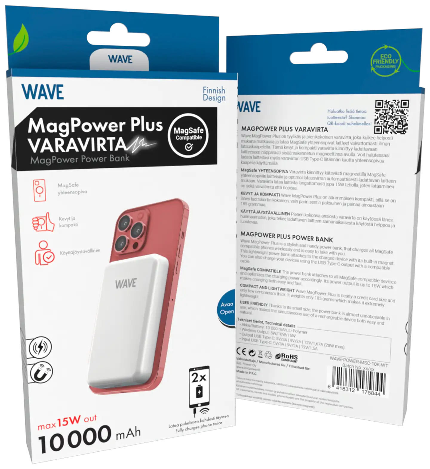 Wave MagPower Plus lisävirta, 10000mAh, Valkoinen - 5