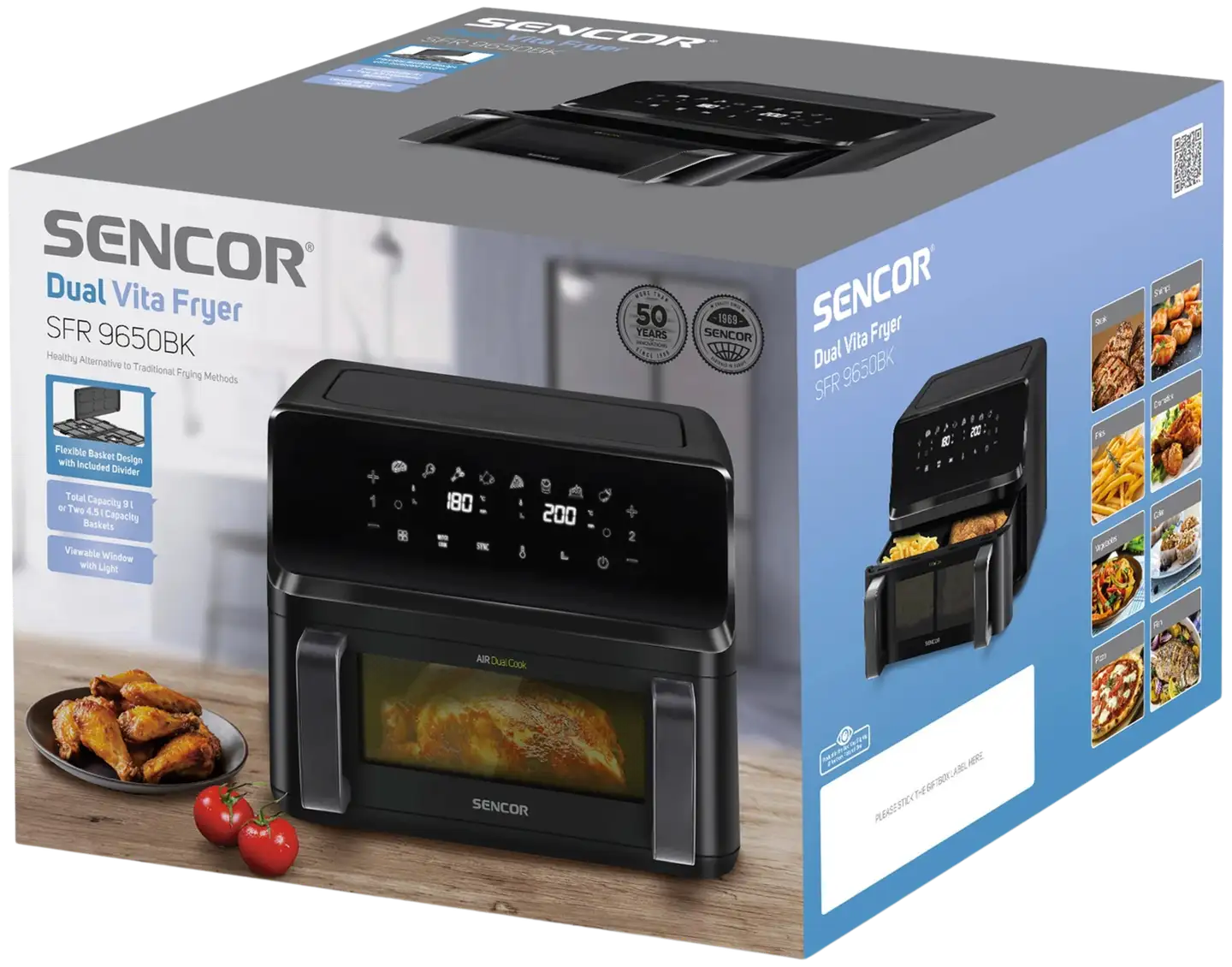 Sencor dual air fryer kiertoilmakypsennin SFR 9650BK musta - 7