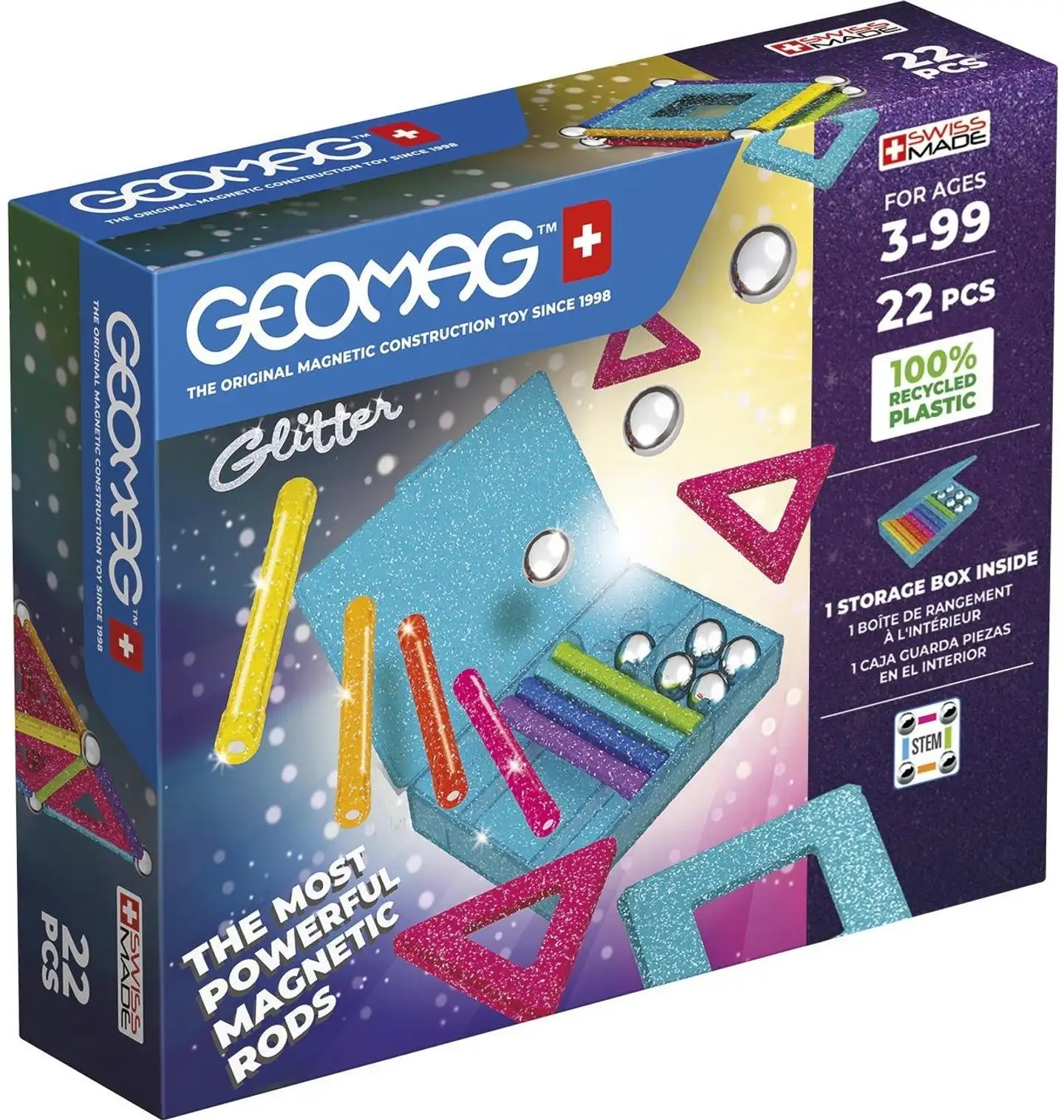 Geomag Glitter Panels kimaltava magneettinen rakennussarja 22 osaa