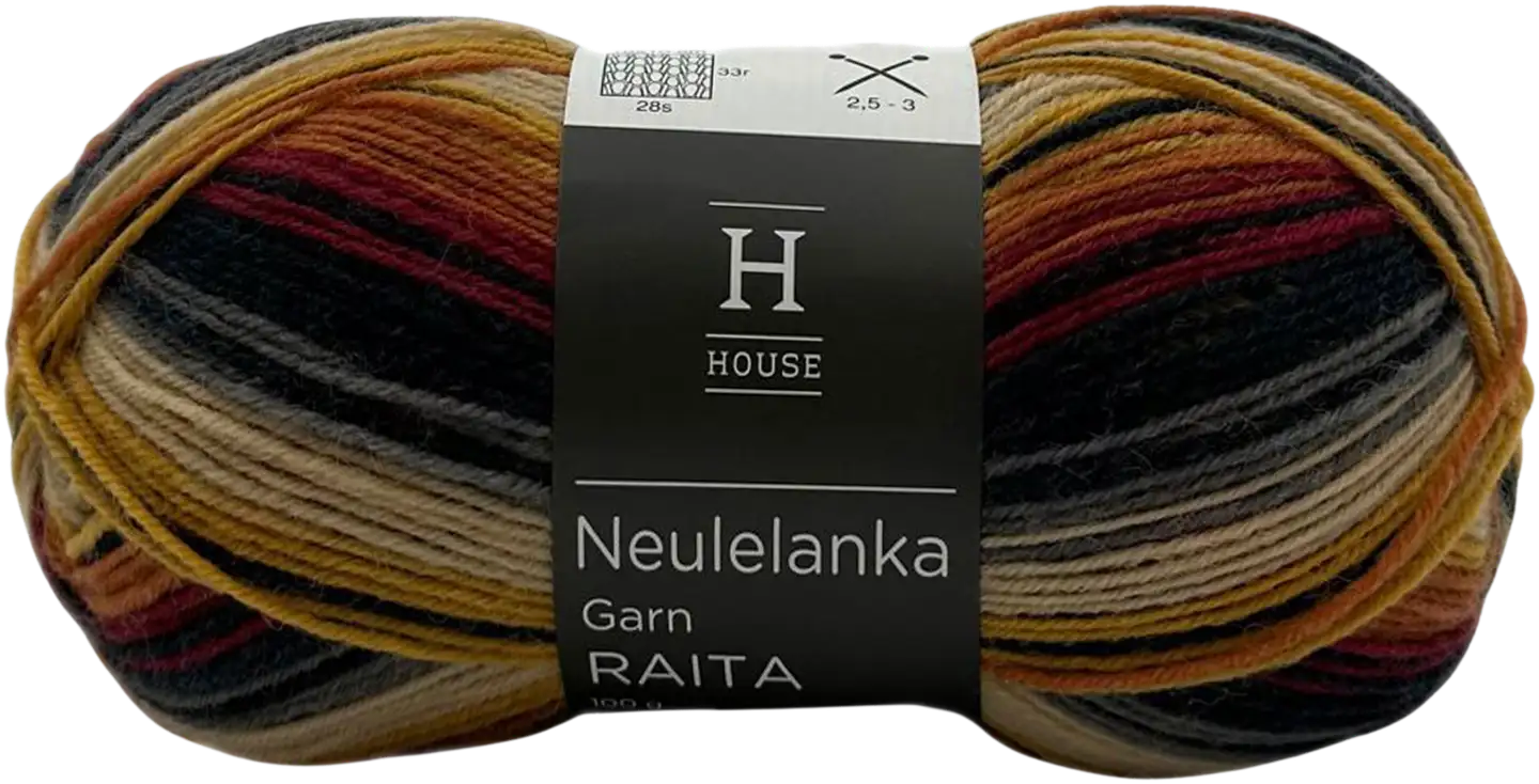 House sukkalanka Raita-kuvio 100 g Orange/yellow/wine/grey 82445