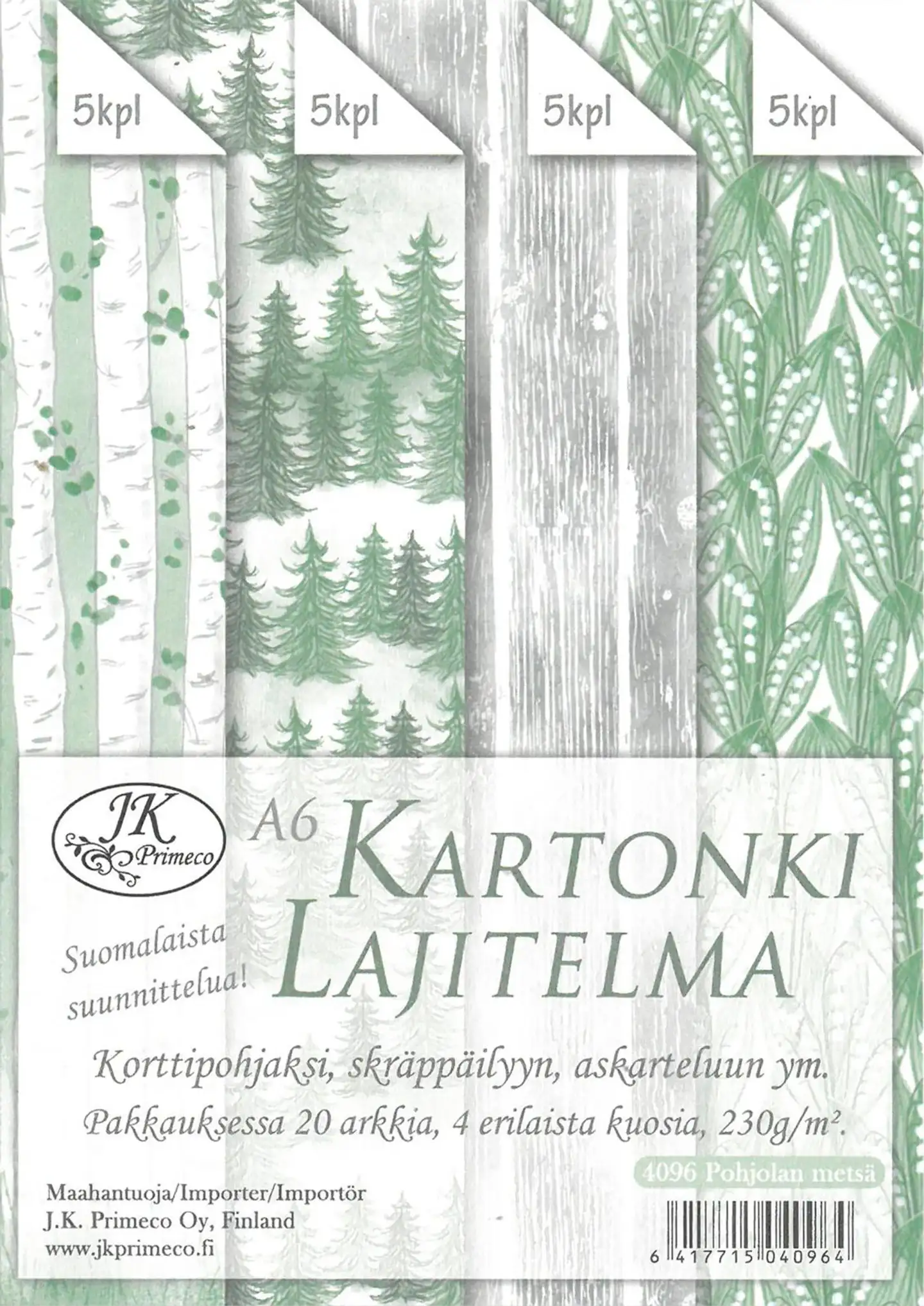 J.K. Primeco kartonkilajitelma A6 Pohjolan metsä 20ark