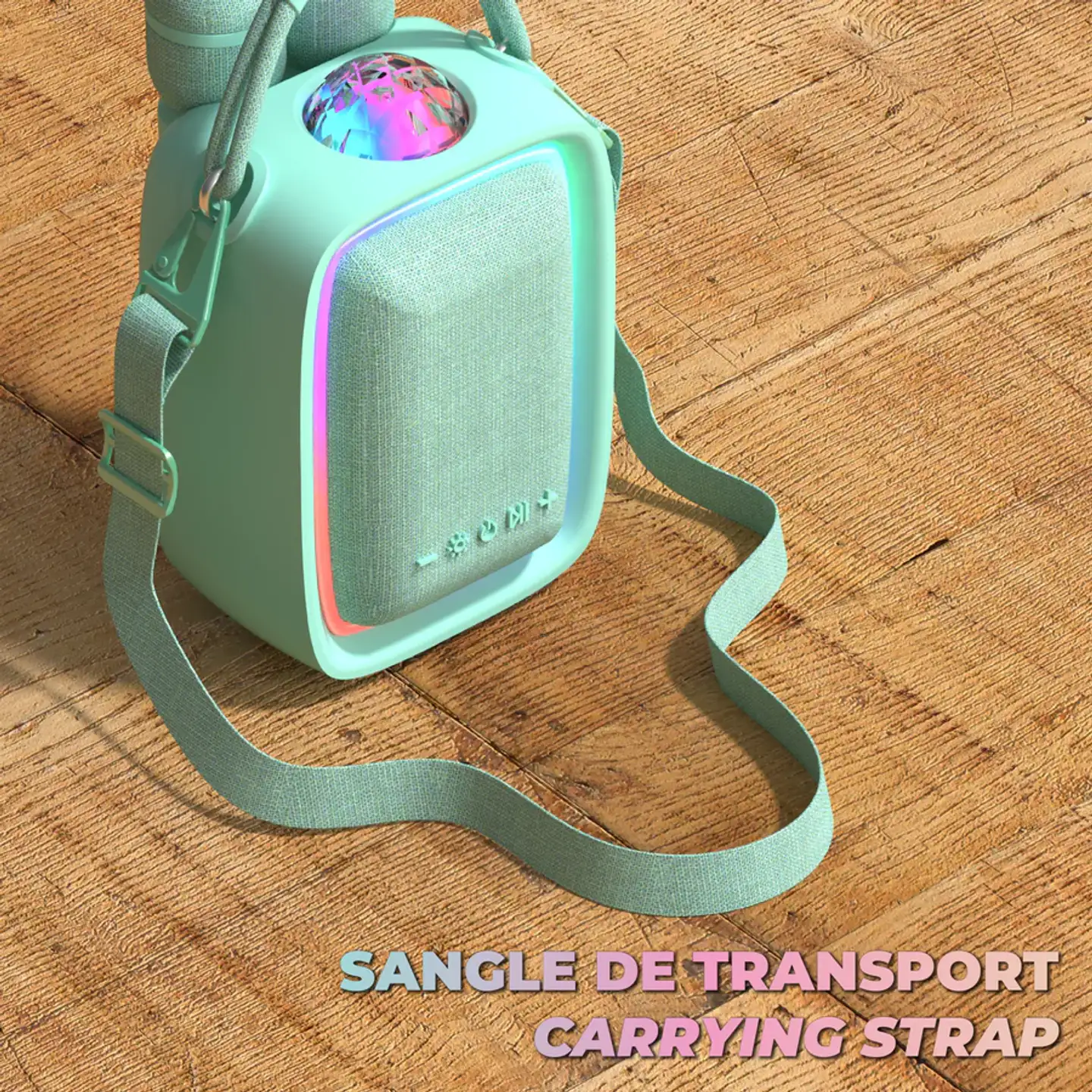 MOB karaokekaiutin ja kaksi langatonta mikrofonia Sing Party sinivihreä - 4