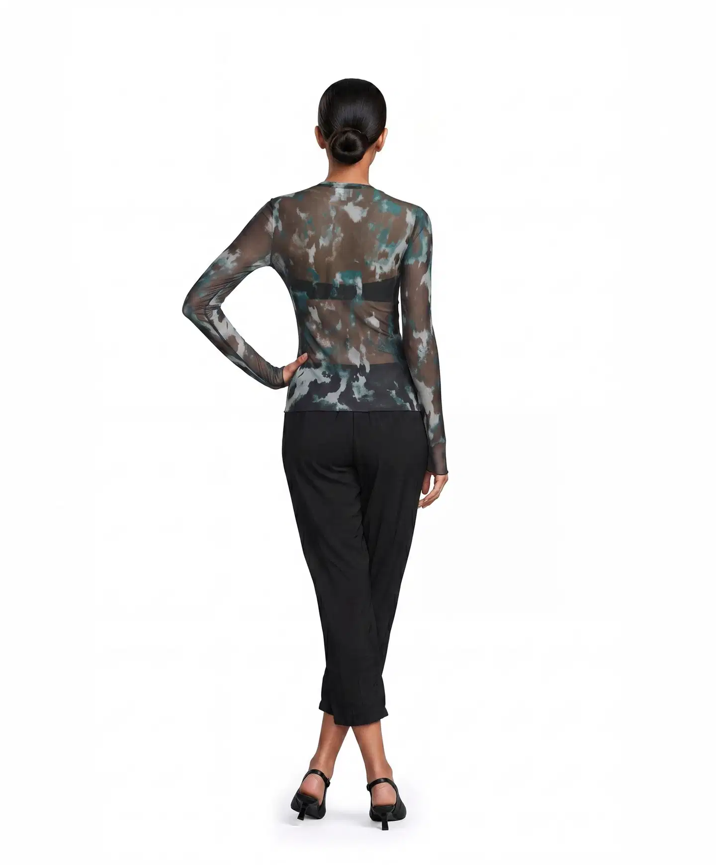 WKLY. naisten mesh kuviollinen trikoopusero O-pääntie 213W362669 - black aop - 6