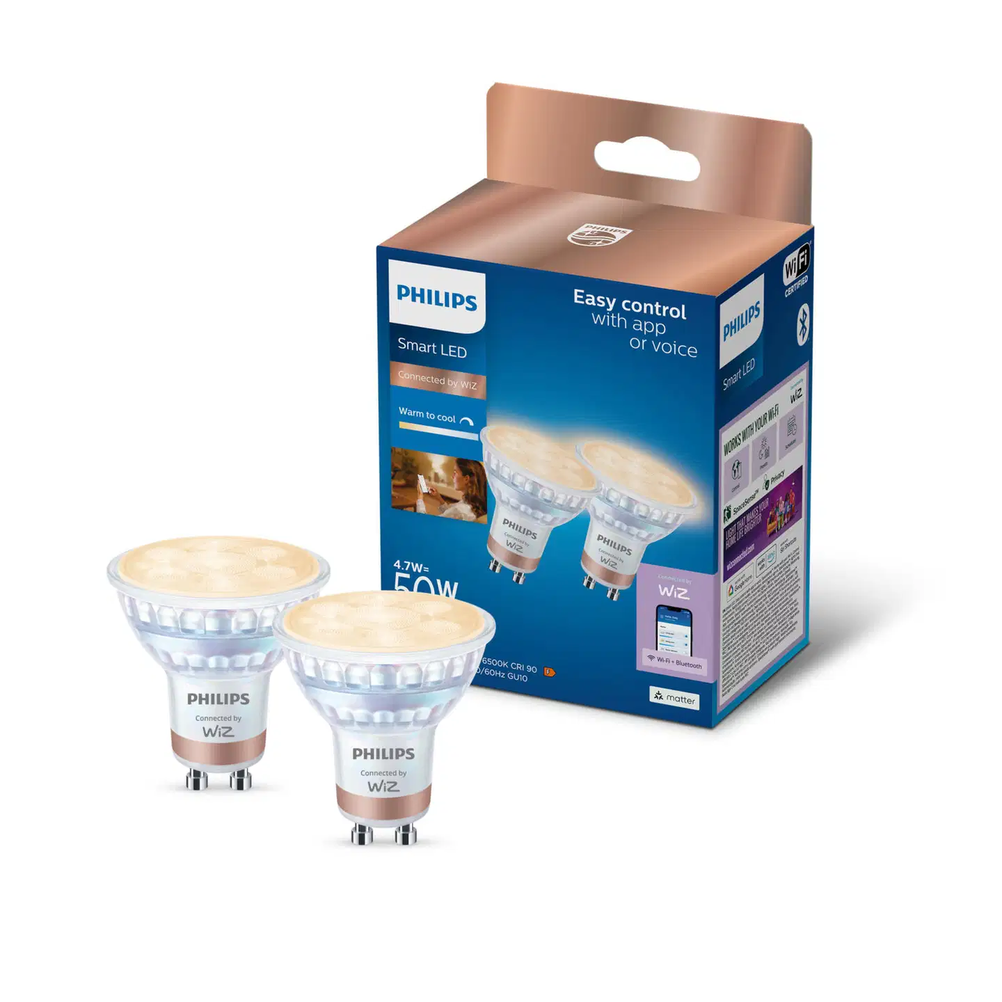 Philips Smart Lighting LED-filamenttilamppu 5W GU10 2700-6500K 400lm tunable white 2 kpl - 3