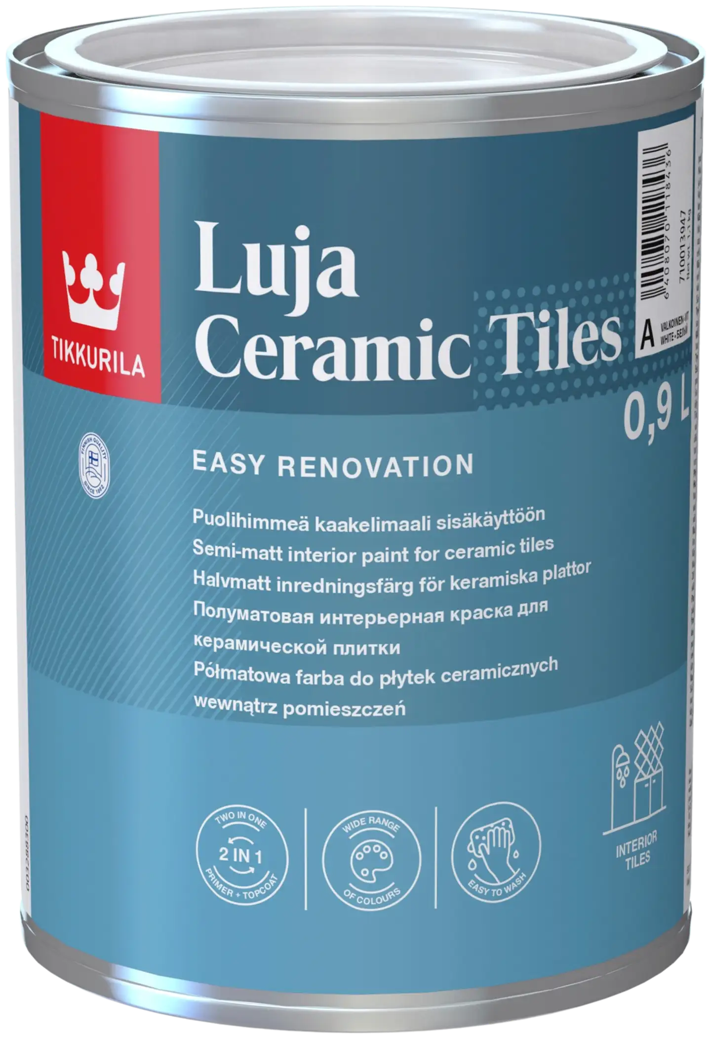 Tikkurila kaakelimaali Luja Ceramic Tiles 0,9 l C sävytettävä puolihimmeä