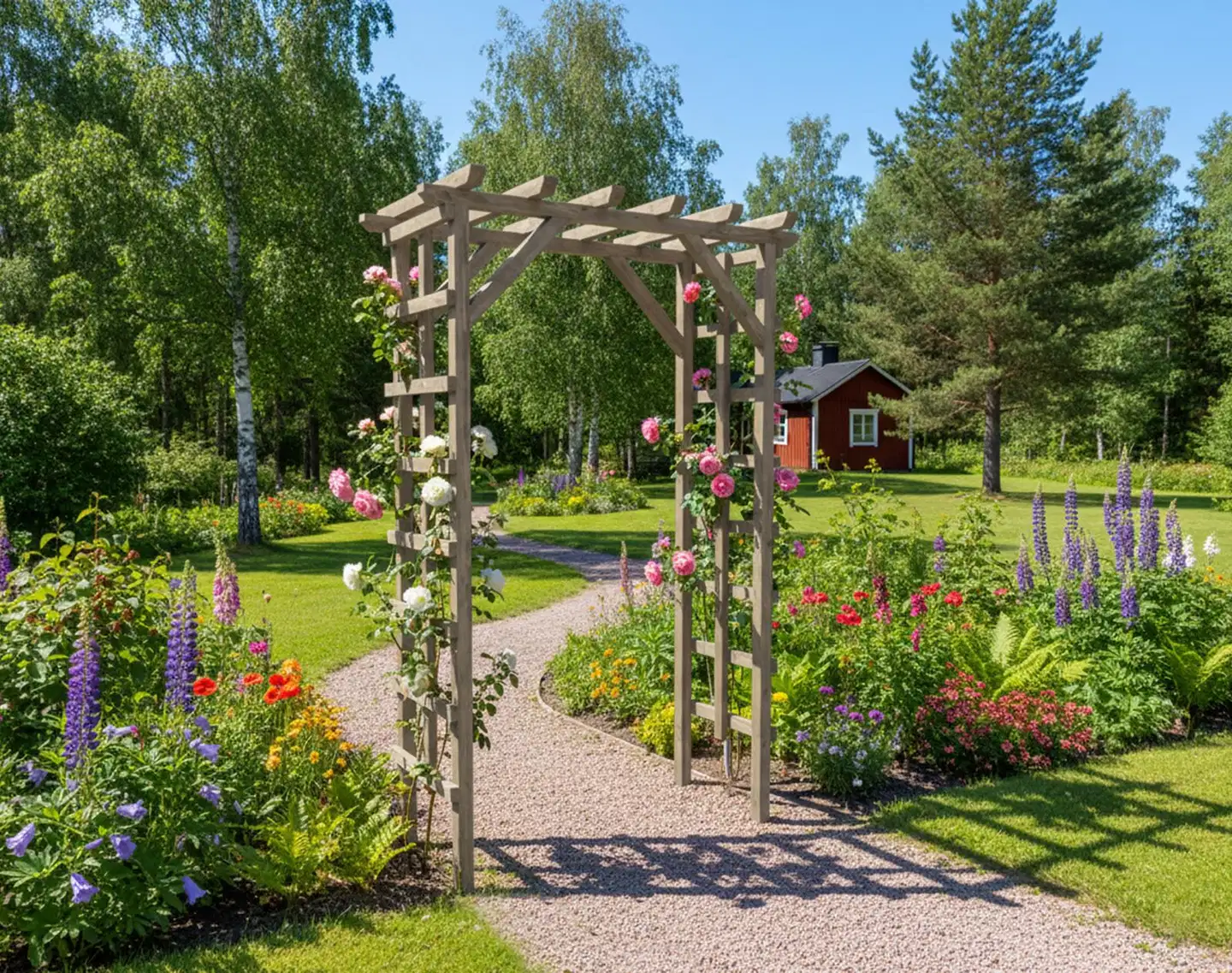 Puutarhaportti vaalean harmaa, 210x140x69cm - 4