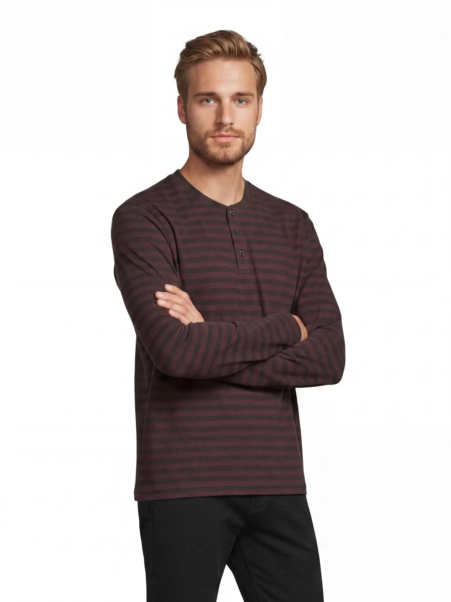House miesten Henley-raitapaita 195H292604 - Fig/Brown - 1