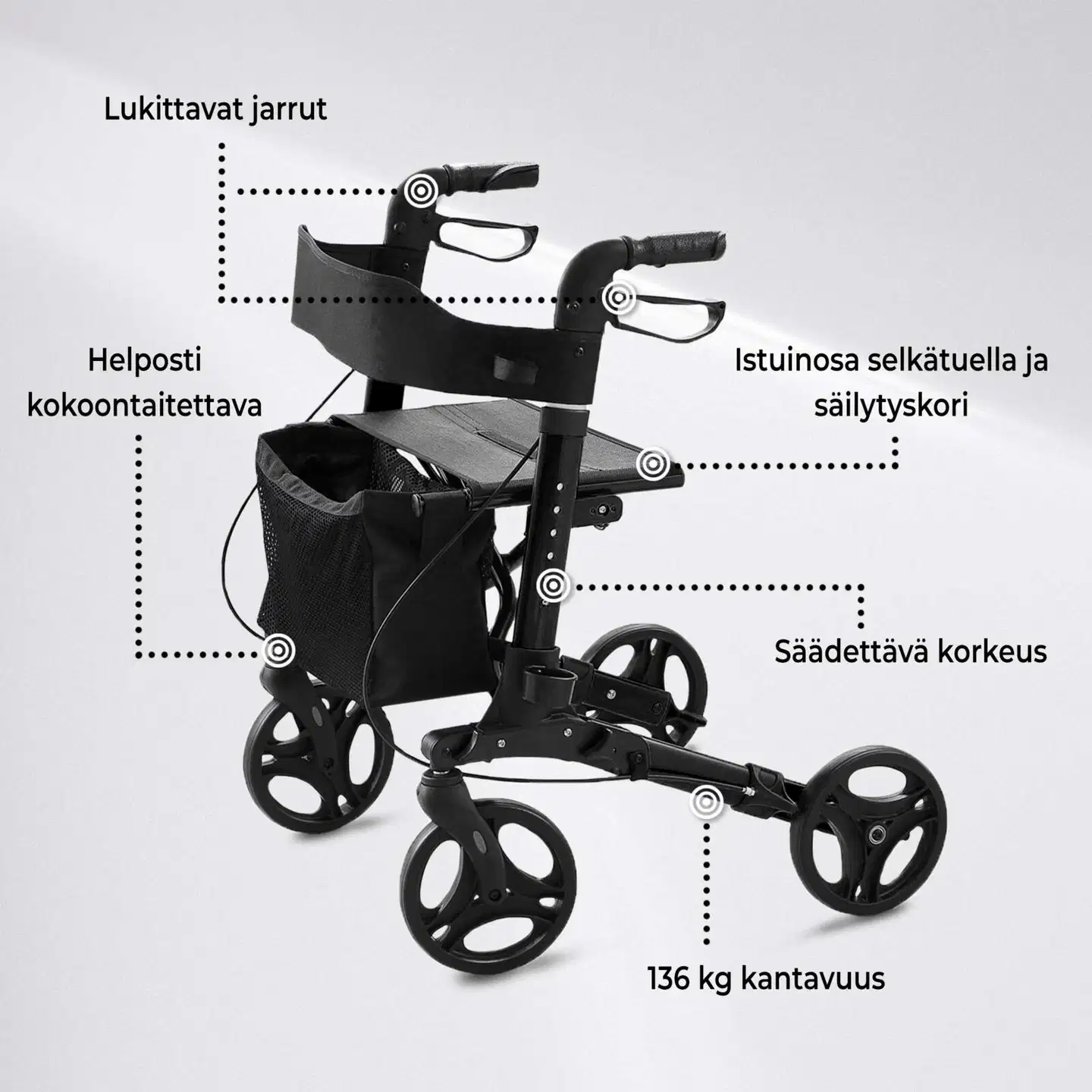 Arvo rollaattori deluxe, musta - 2