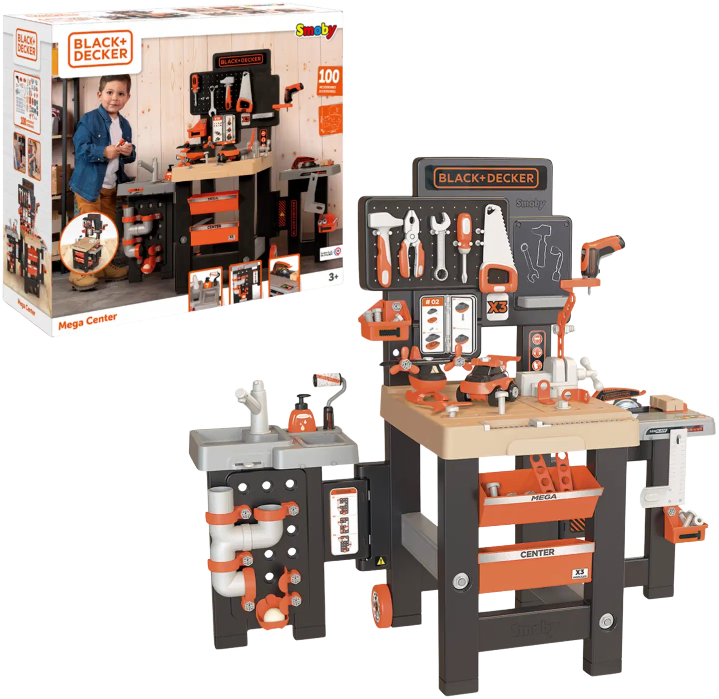 Smoby Black+Decker Mega Center työkalupenkki, nikkarointi ja LVI-leikkeihin - 1