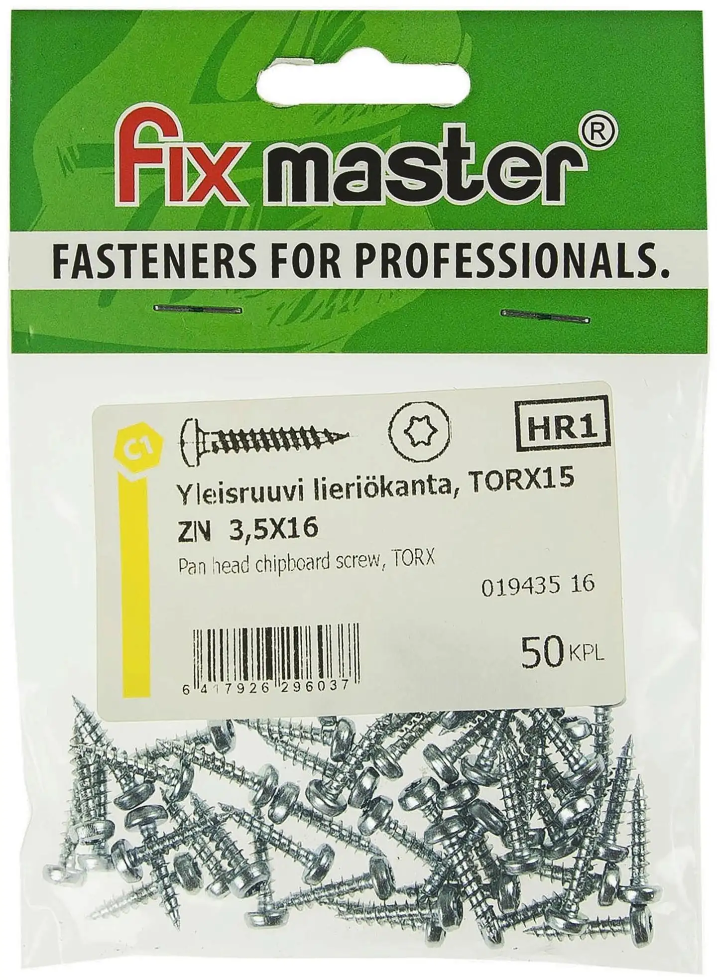 Fix Master yleisruuvi lieriökanta torx15 3,5X16 sinkitty 50kpl