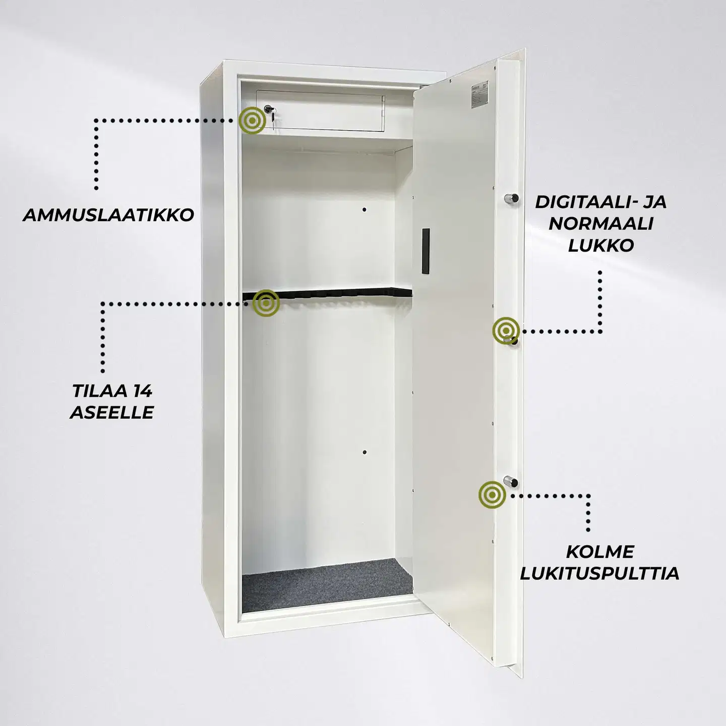 Trekker Asekaappi 14-Asetta AS1400, Valkoinen, Digitaalilukolla - 3