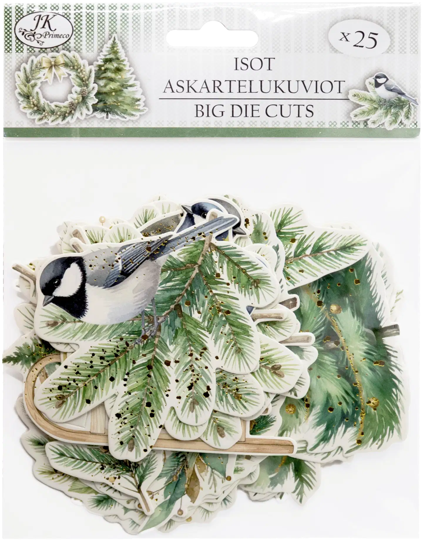 J.K. Primeco Isot askartelukuviot Joulu vihreä/kulta 25kpl - 1