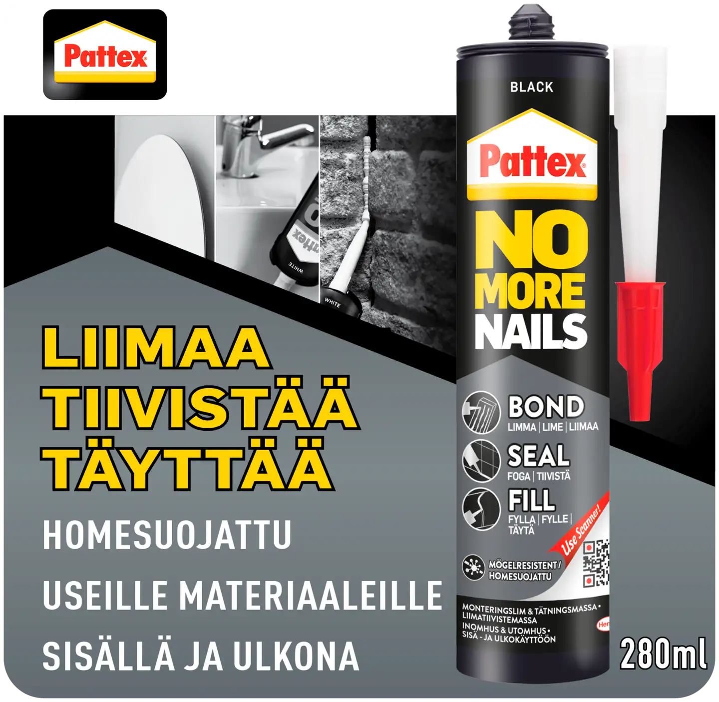 Pattex liimatiivistemassa 280ml NoMoreNails Bond-Seal-Fill musta - 2