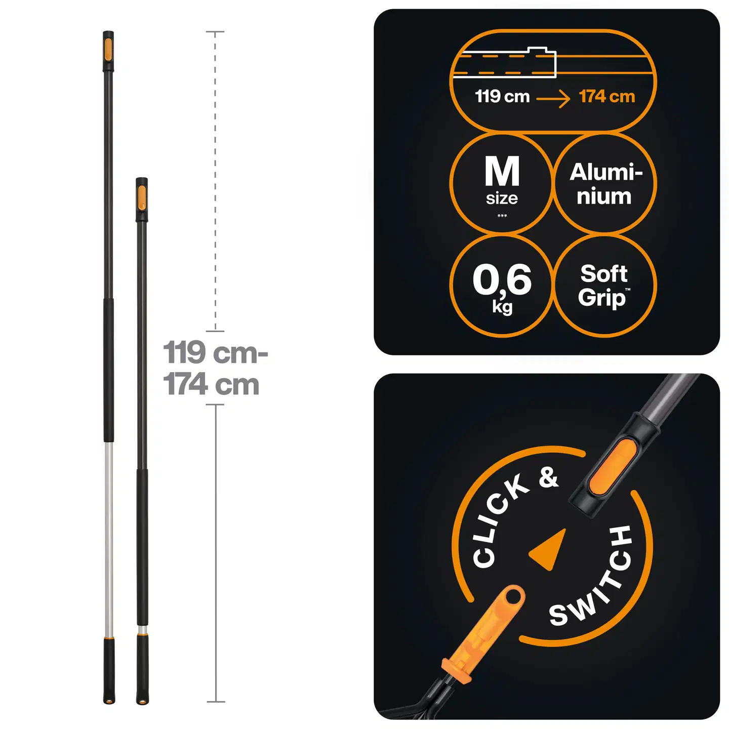 Fiskars OneClick teleskooppivarsi M - 2