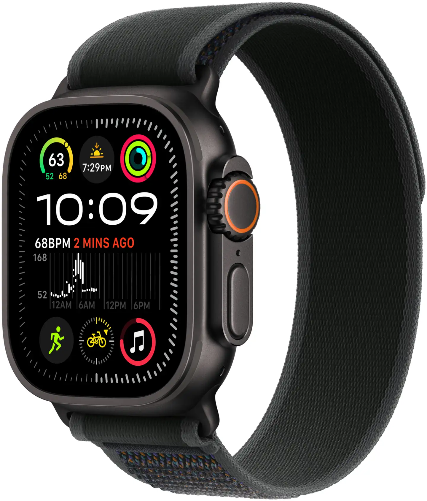 Apple Watch Ultra 2 GPS + Cellular 49mm mustatitaani kotelo, Black Trail Loop ranneke - M/L - MX4V3KS/A - 2