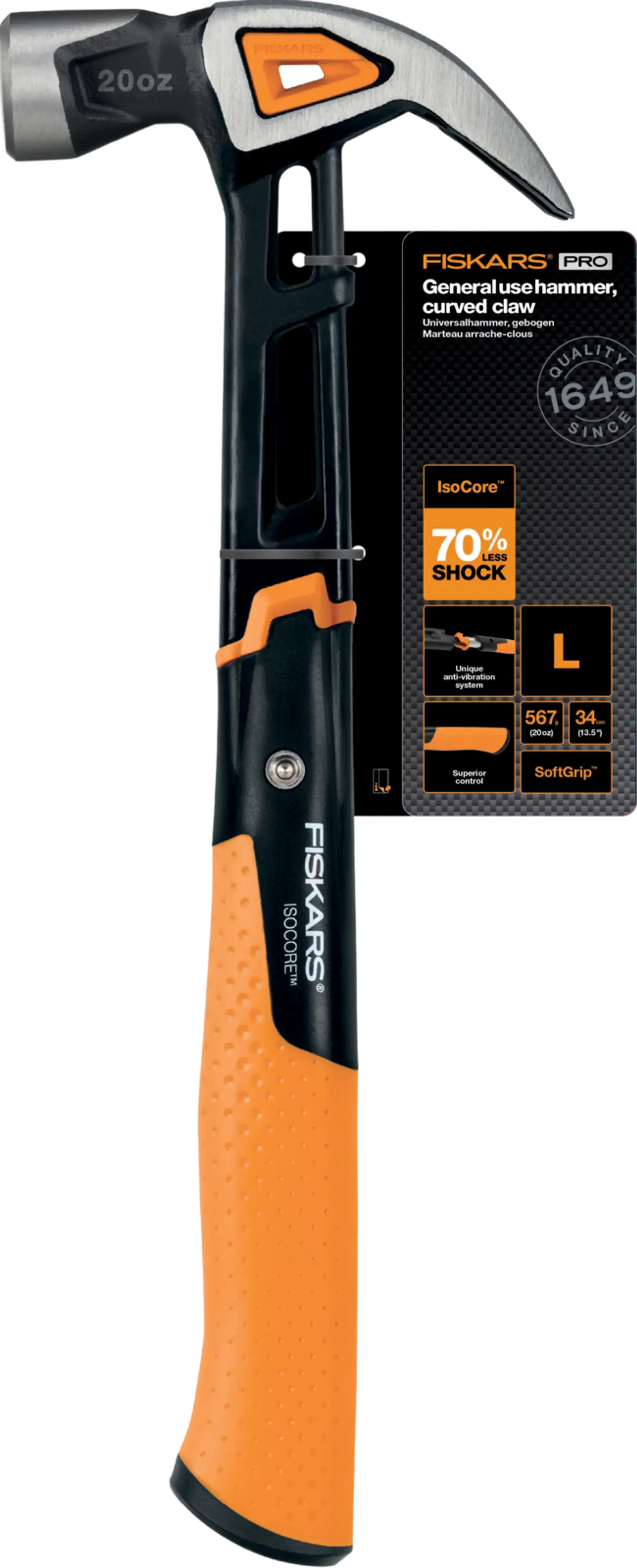 Fiskars IsoCore vasara, sileä lyöntipää L 20oz - 2