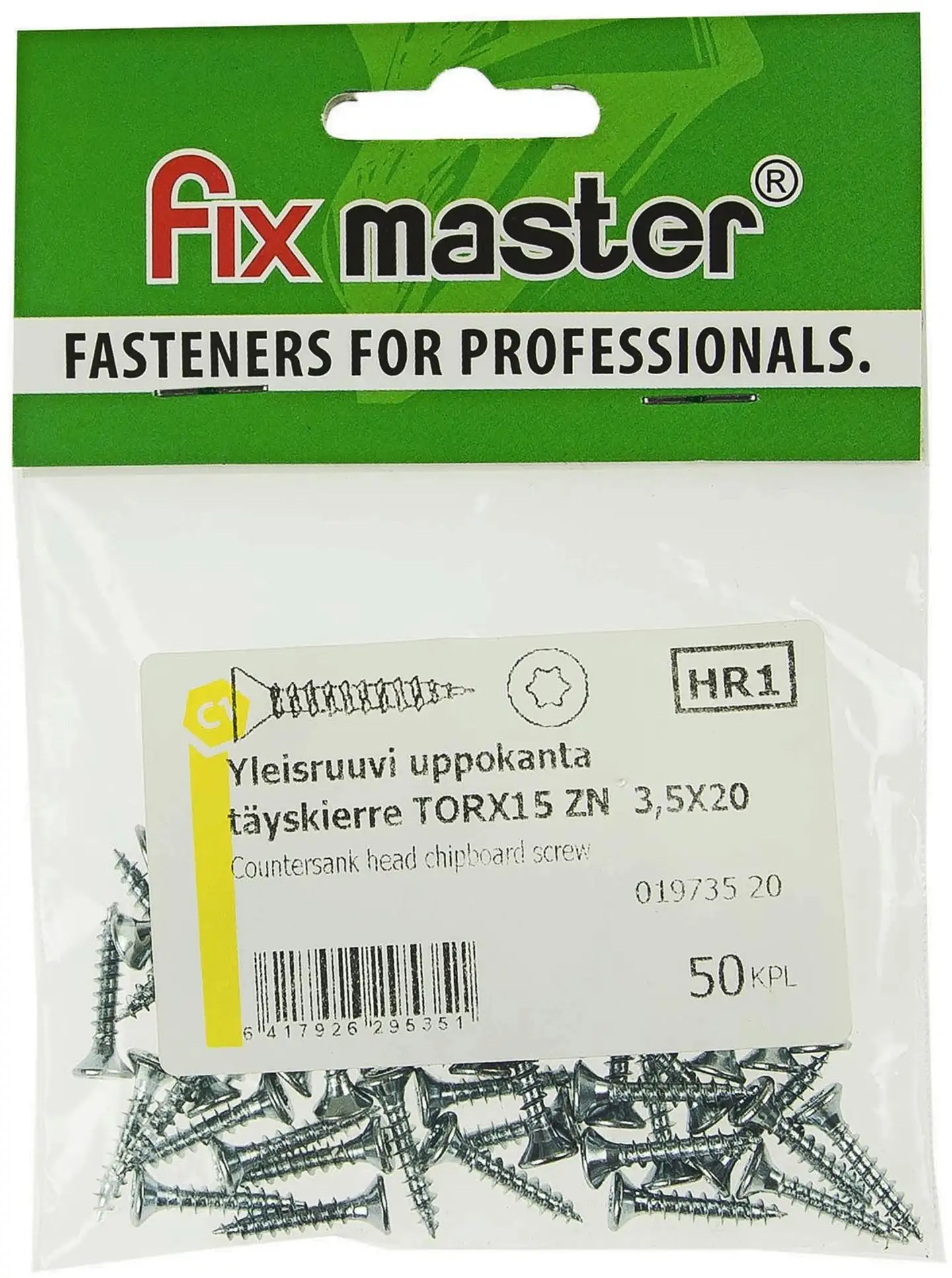 Fix Master yleisruuvi uppokanta täyskierre 3,5X20 torx15 sinkitty 50kpl