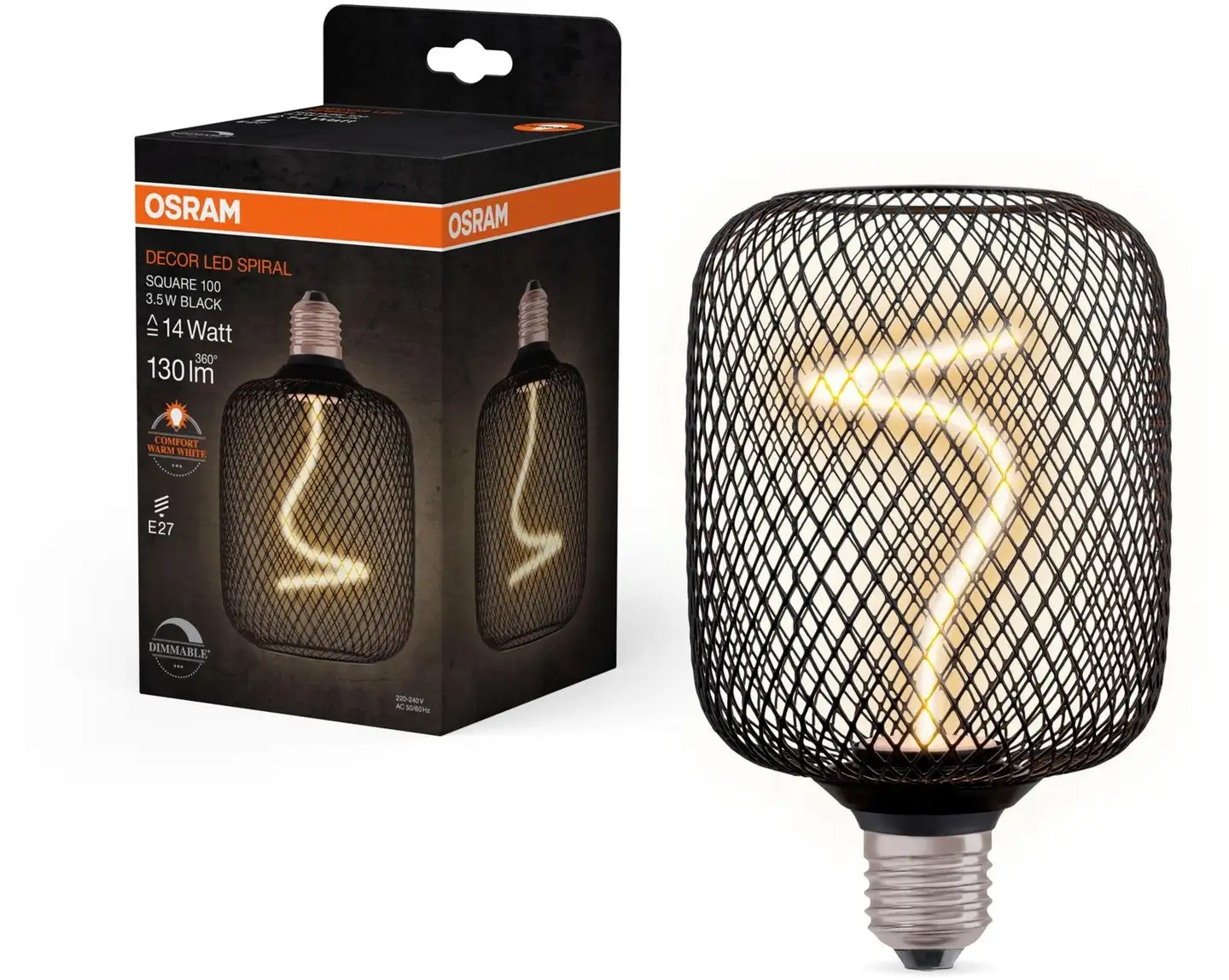 OSRAM LED-sisustuslamppu Decor Spiral Square 100mm 3,5W 130lm 1800K E27 musta - 3