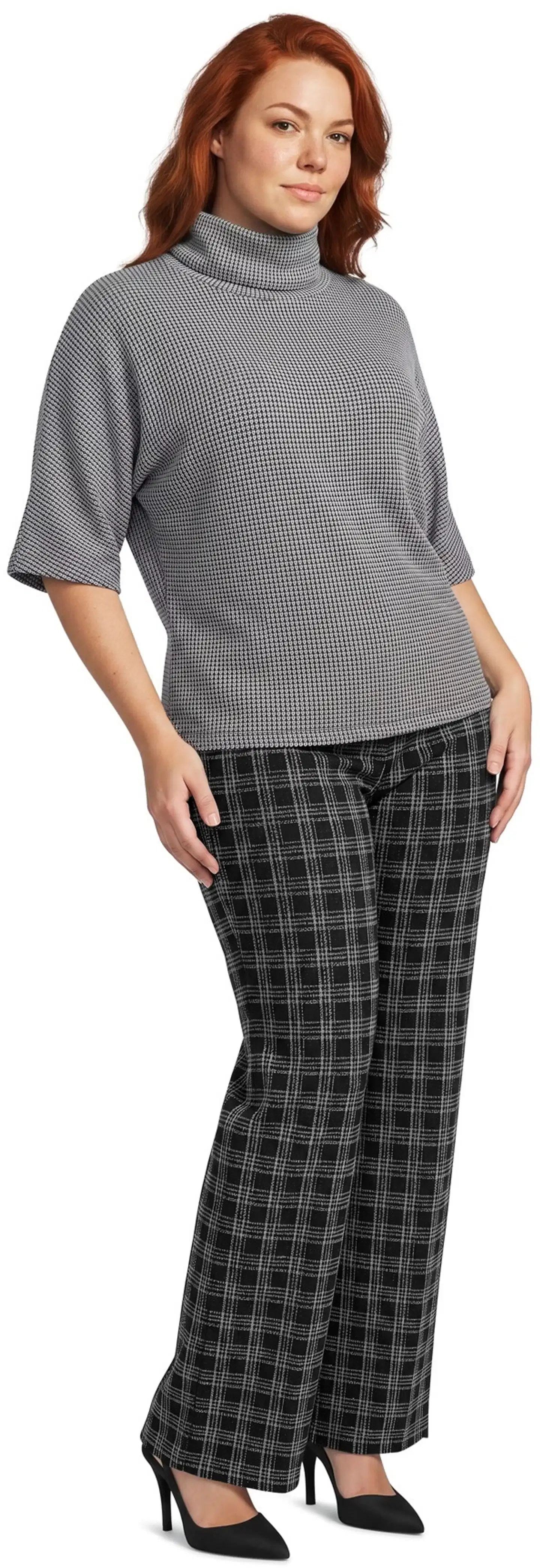 House naisten buklee-kankaiset housut 222HP40267, D-mitoitus - Black&grey - 4