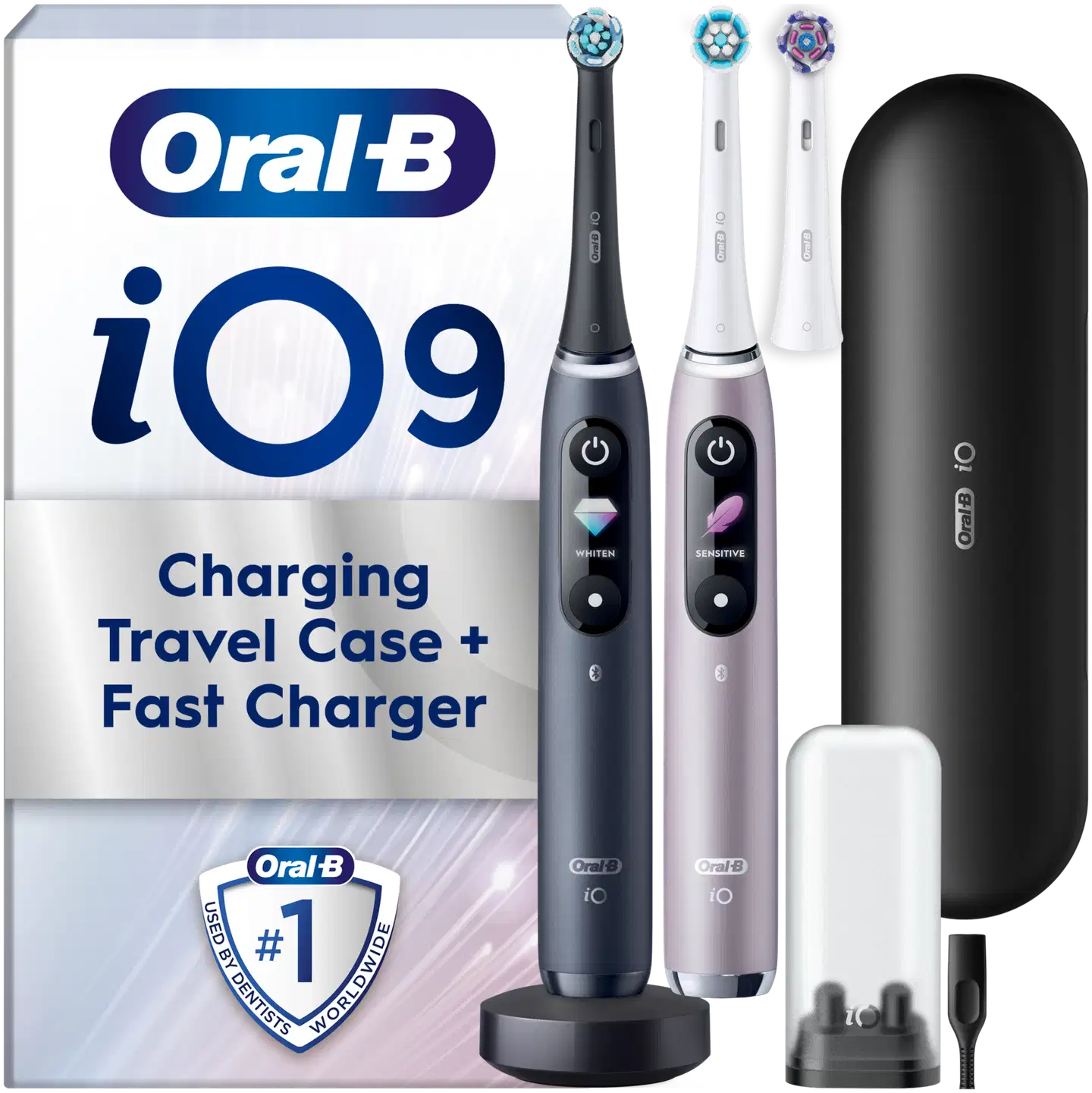 Oral-B iO 9 Black & Rose sähköhammasharjat, 3 vaihtoharjaa, 1 lataava matkakotelo - 1