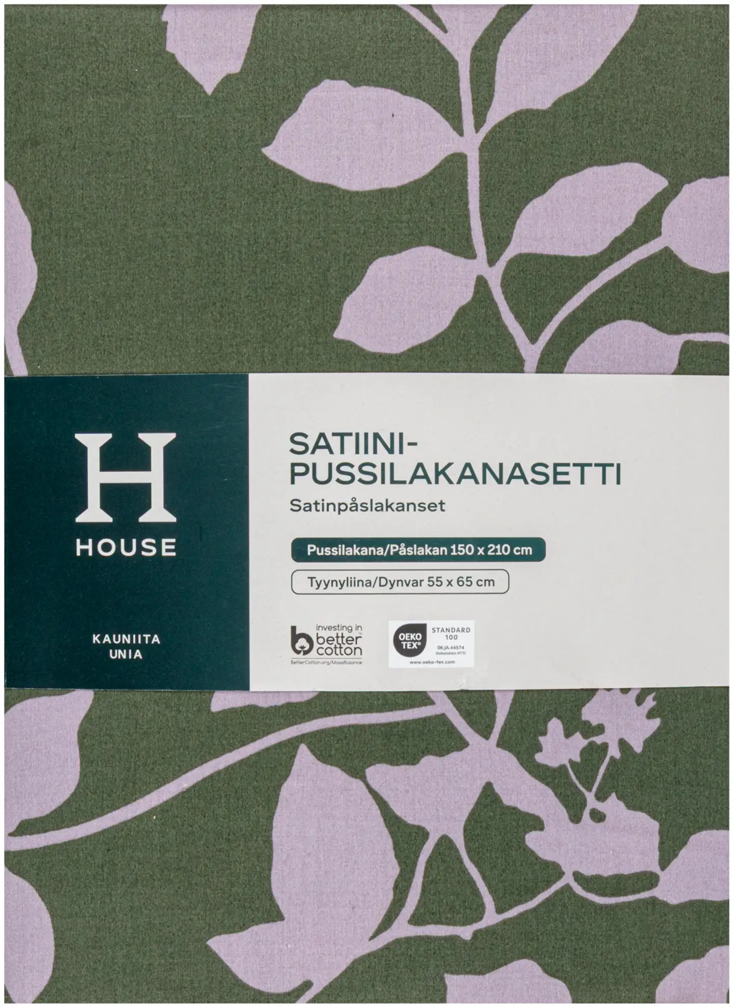 House satiinipussilakanasetti Olivia 9197 150 x 210 + 55 x 65 cm tummanvihreä/harmaa - 2