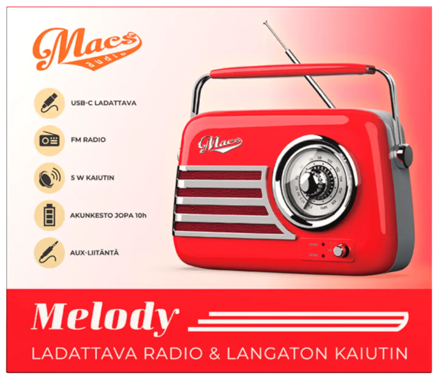 Macs radio Bluetooth kaiuttimella Melody punainen - 3