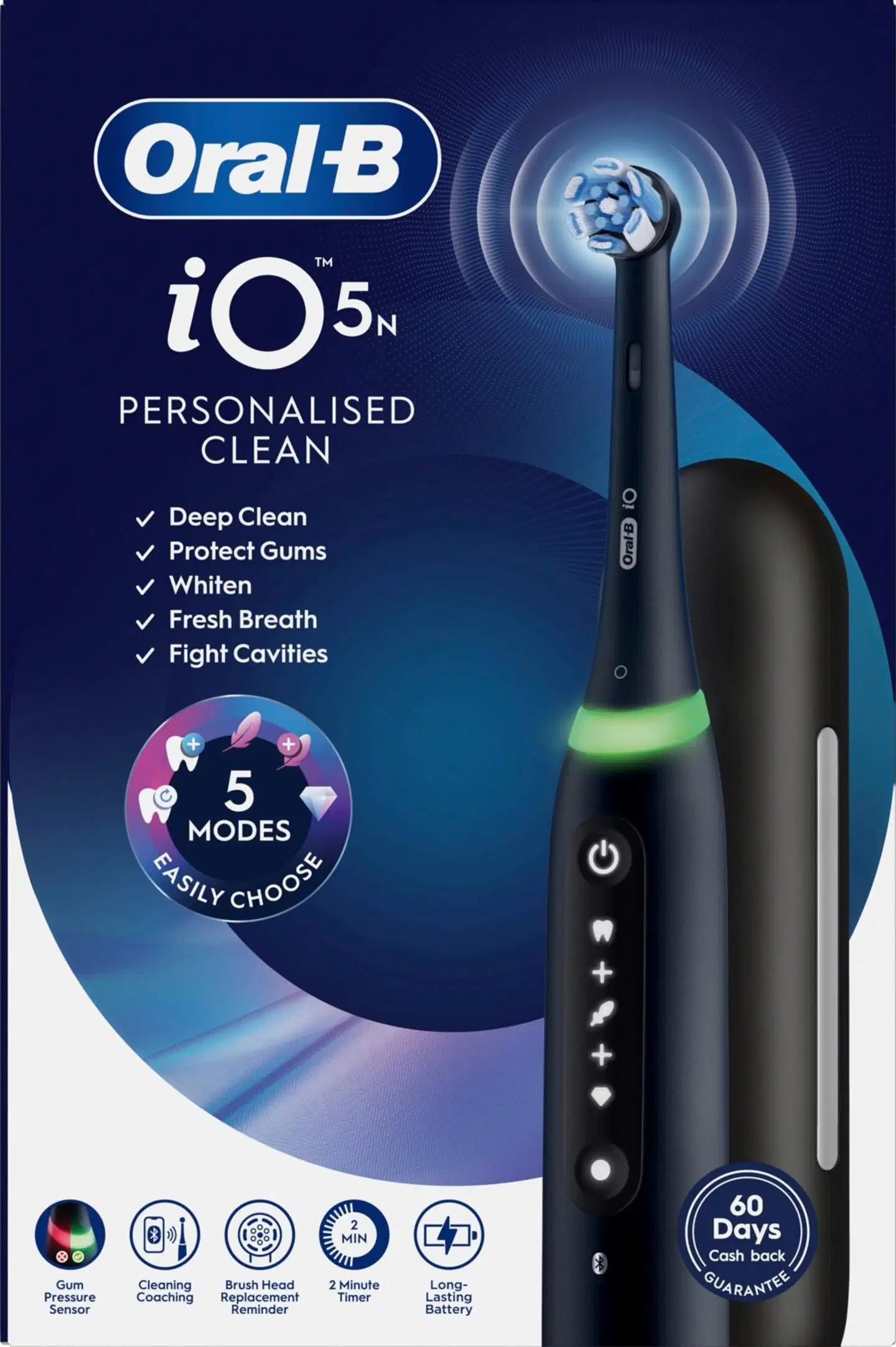 Oral-B iO5 Matt Black sähköhammasharja+Travel Case+Refill Holder