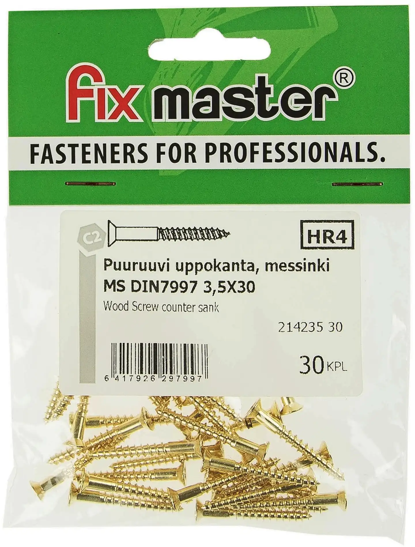 Fix Master puuruuvi uppokanta, messinki 3,5X30 30kpl