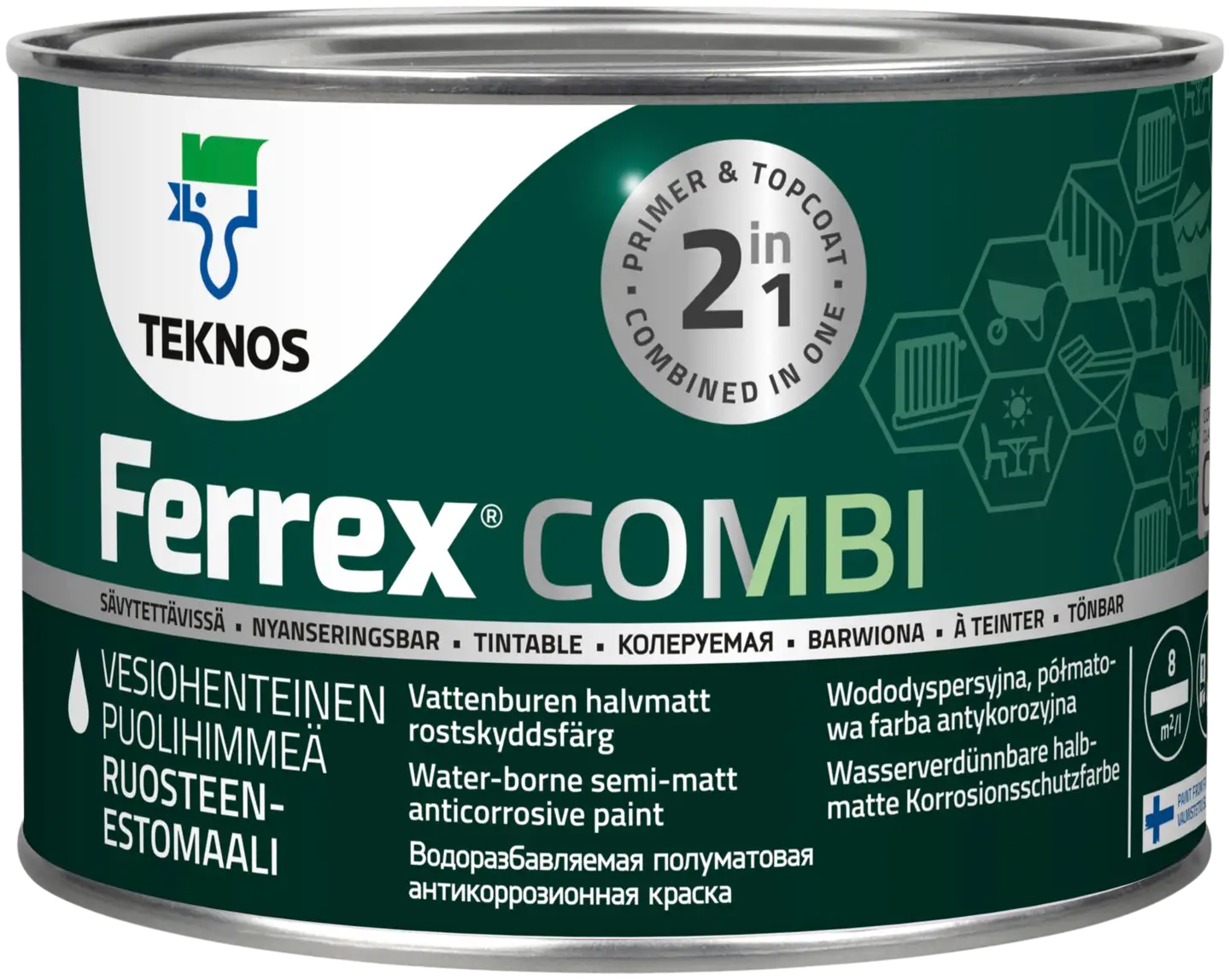 Teknos ruosteenestomaali Ferrex Combi 0,5 l musta puolihimmeä