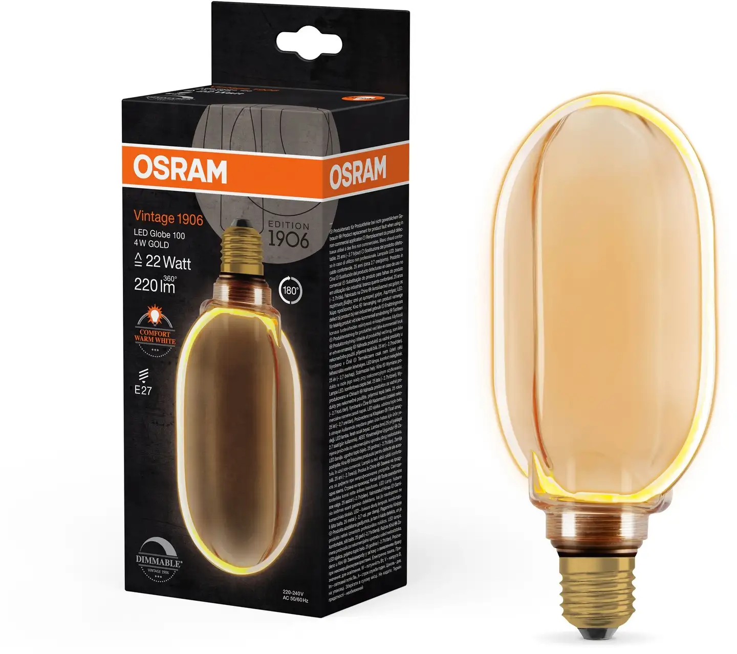 OSRAM LED-sisustuslamppu Vintage 1906 Globe 100mm 4W 220lm 1800K E27 O-filamentti kulta lasi - 3