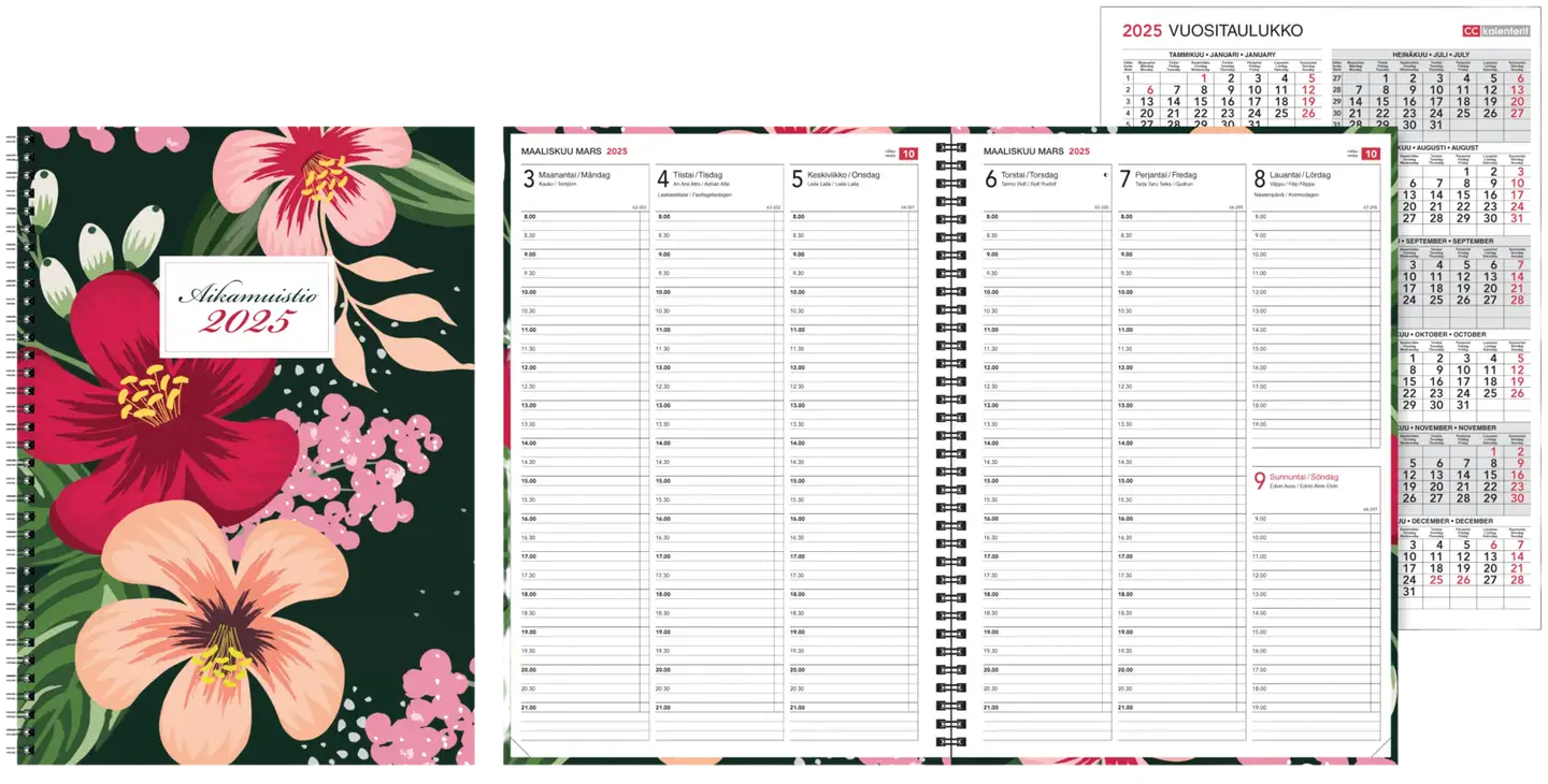 CC Kalenterit Pöytäkalenteri Aikamuistio wiresidottu 2025, paratiisi