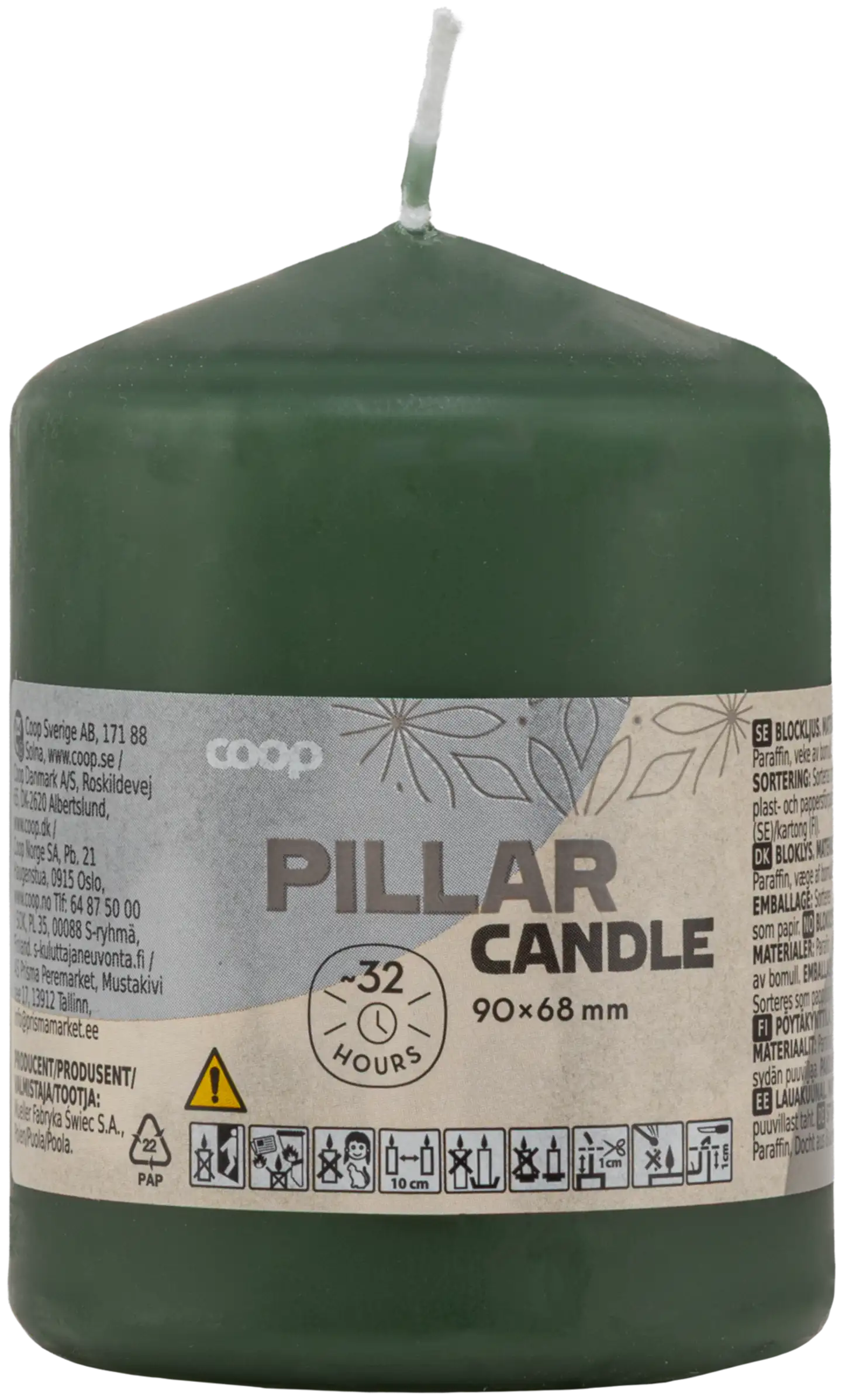Coop  pöytäkynttilä metsänvihreä 68x90 mm