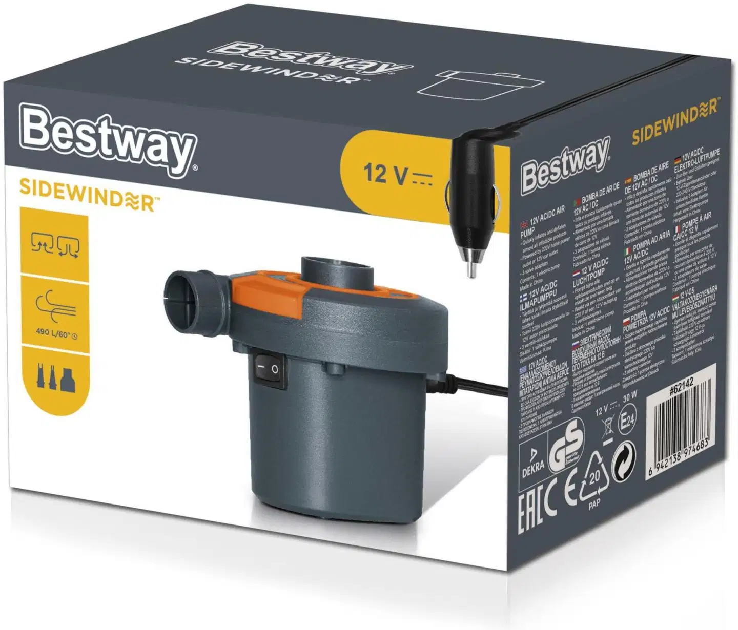 Bestway sidewinder 12V AC/DC ilmapumppu - 1