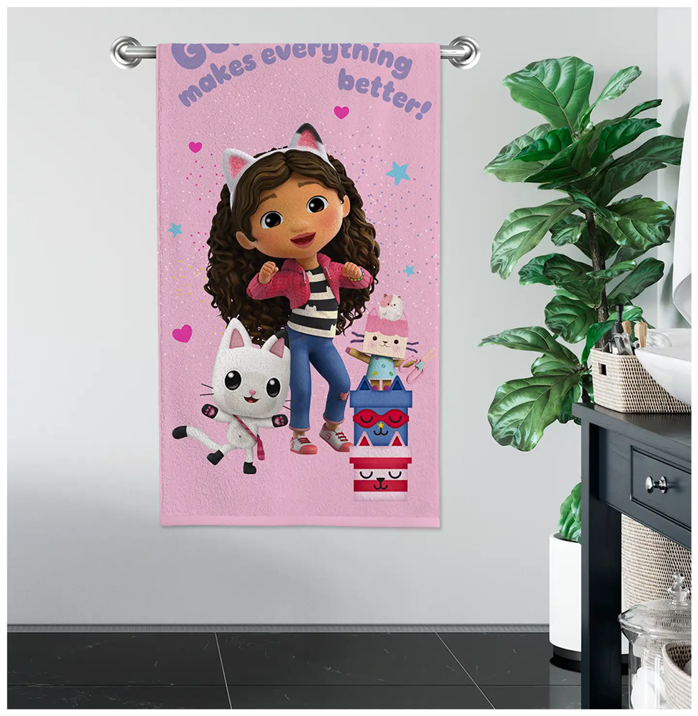 Gabby's Dollhouse lasten kylpypyyhe 70x140 cm pinkki - 5