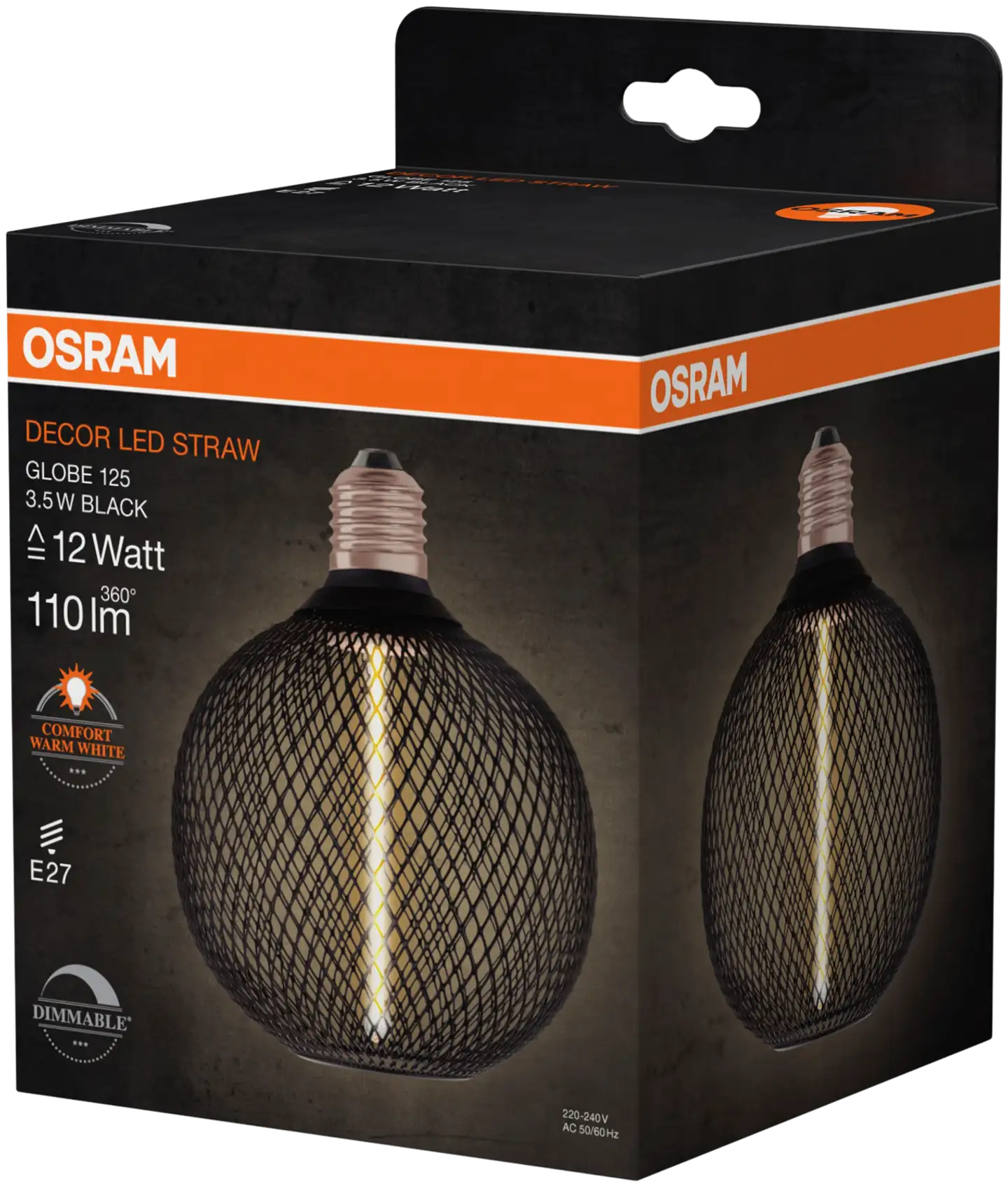 OSRAM LED-sisustuslamppu Decor Straw Globe 125mm 3,5W 110lm 1800K E27 musta - 2