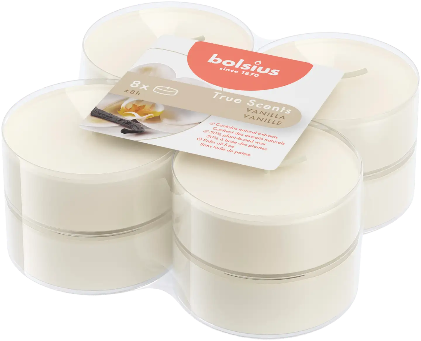 Bolsius True Scents – tuoksulämpökynttilät, maksikoko – Vanilla – norsunluu – 8 kpl/pakkaus